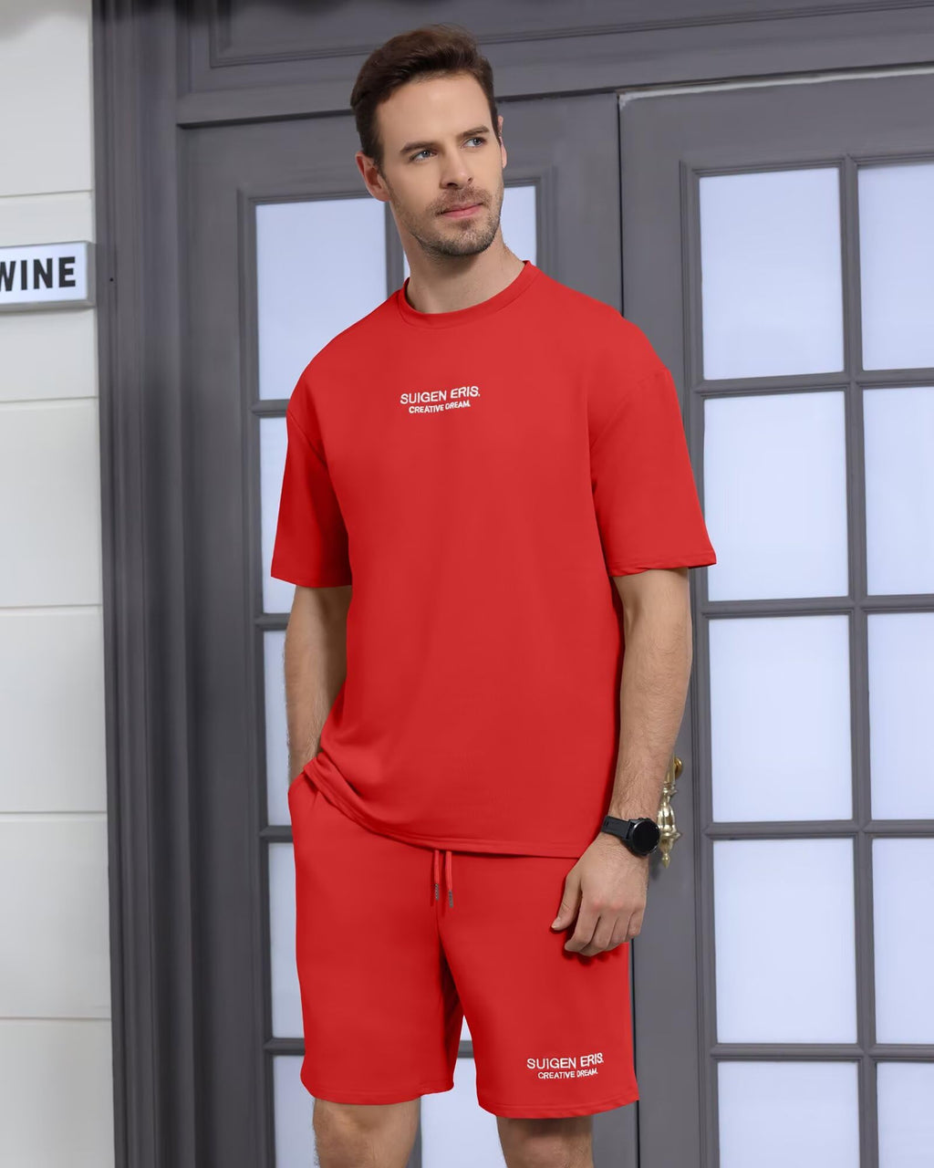 Men's 2 Piece Outfits Letter Drop Shoulder Tee Shirt Shorts Set