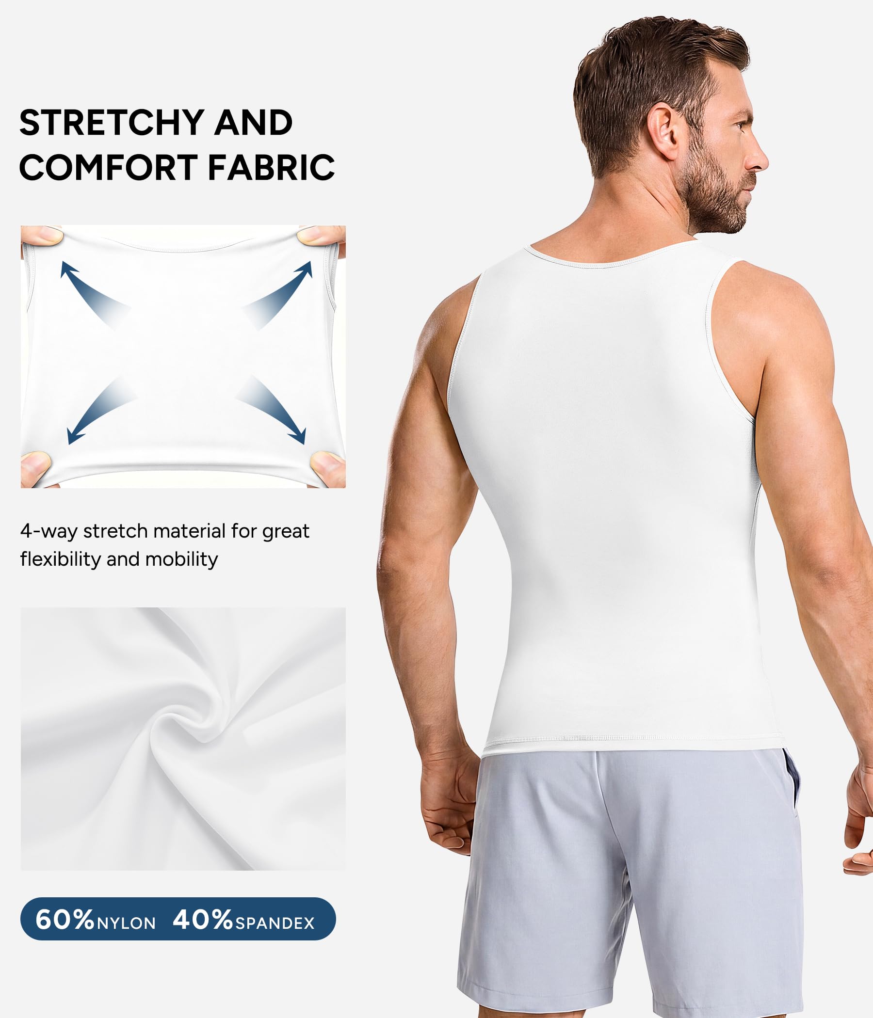 Mens Compression Shirt Slimming Body Shaper Vest Workout Tank Tops Abdomen