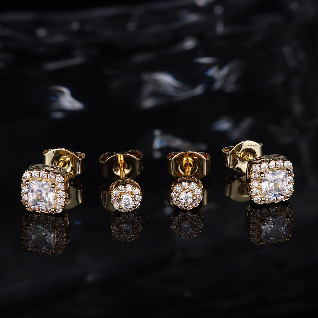 18K Gold Plated Halo Stud Earrings 925 Sterling Silver Cubic Zirconia Stud Earrings Round Square Diamonique Stud Earrings Set for Women Men