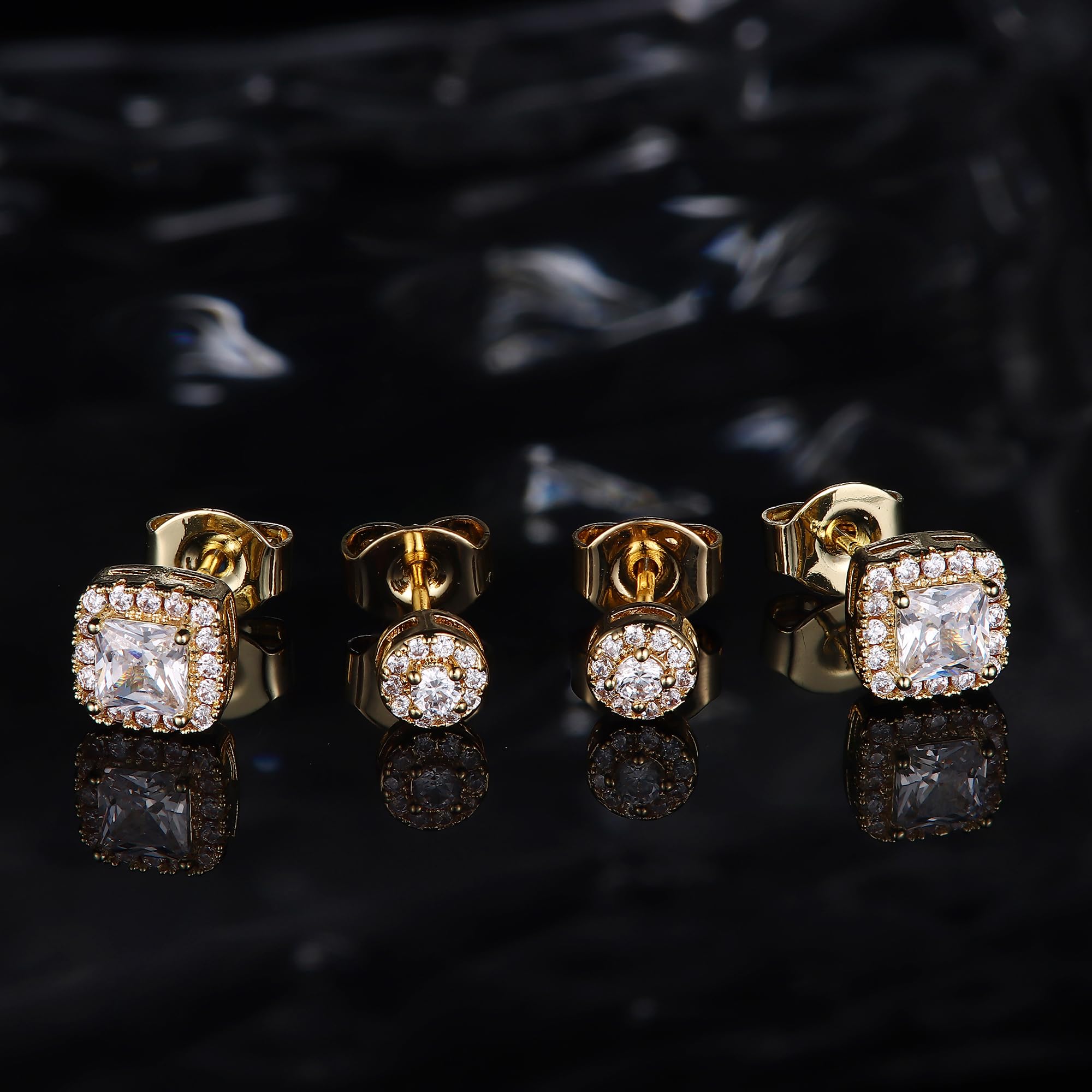 18K Gold Plated Halo Stud Earrings 925 Sterling Silver Cubic Zirconia Stud Earrings Round Square Diamonique Stud Earrings Set for Women Men