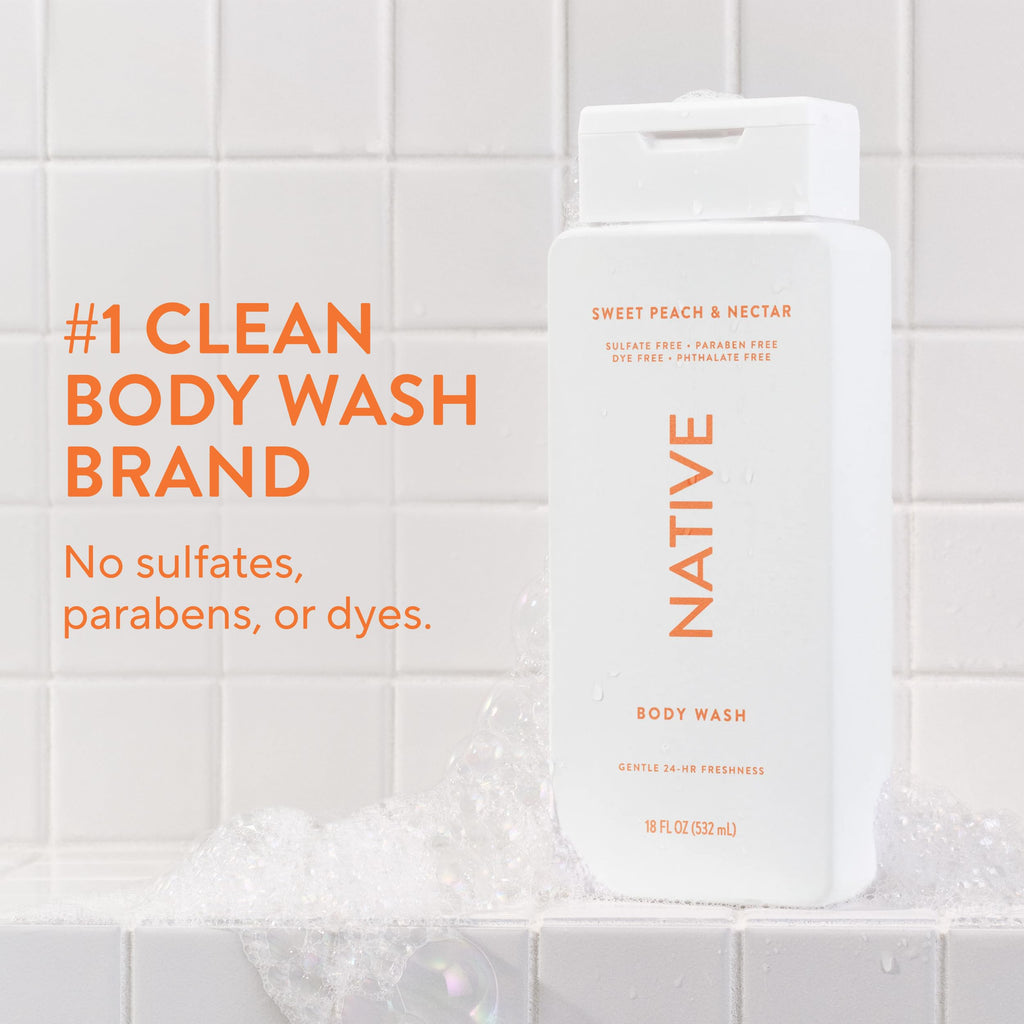 Native Clean Body Wash, Gentle & pH-balanced for Sensitive Skin, 24-Hr Freshness for Men & Women, Vegan & Cruelty-Free, Free of Sulfates, Parabens & Phthalates, Sea Salt & Cedar, 18 fl oz