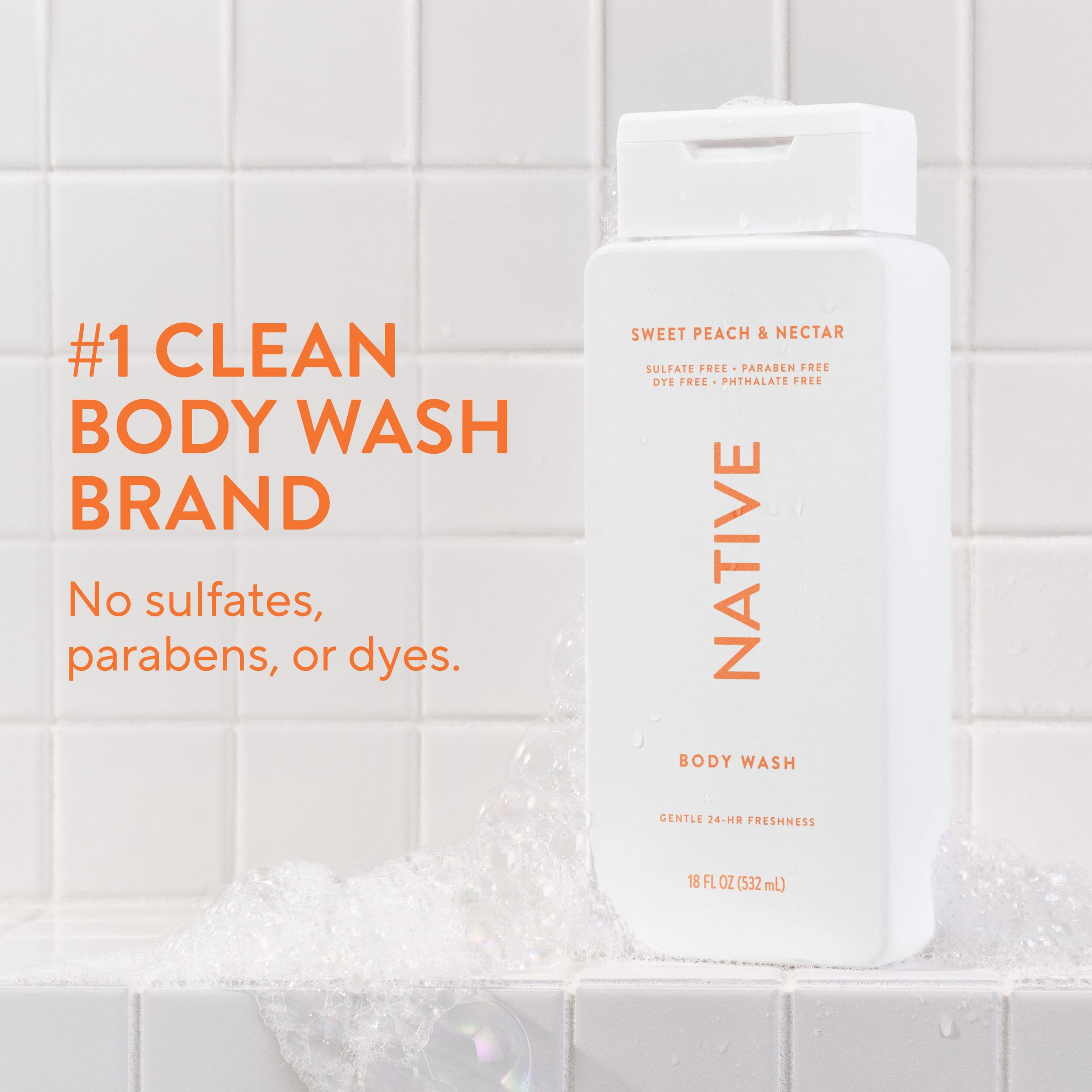Native Clean Body Wash, Gentle & pH-balanced for Sensitive Skin, 24-Hr Freshness for Men & Women, Vegan & Cruelty-Free, Free of Sulfates, Parabens & Phthalates, Sea Salt & Cedar, 18 fl oz