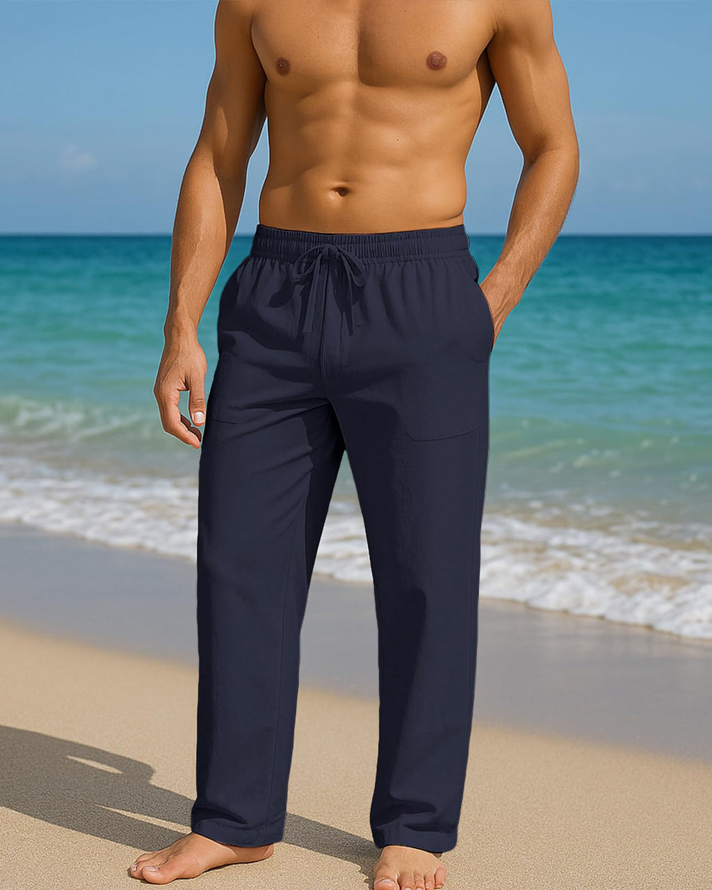 PIDOGYM Mens Cotton Linen Pants Beach Casual Pajama Pants with Pockets
