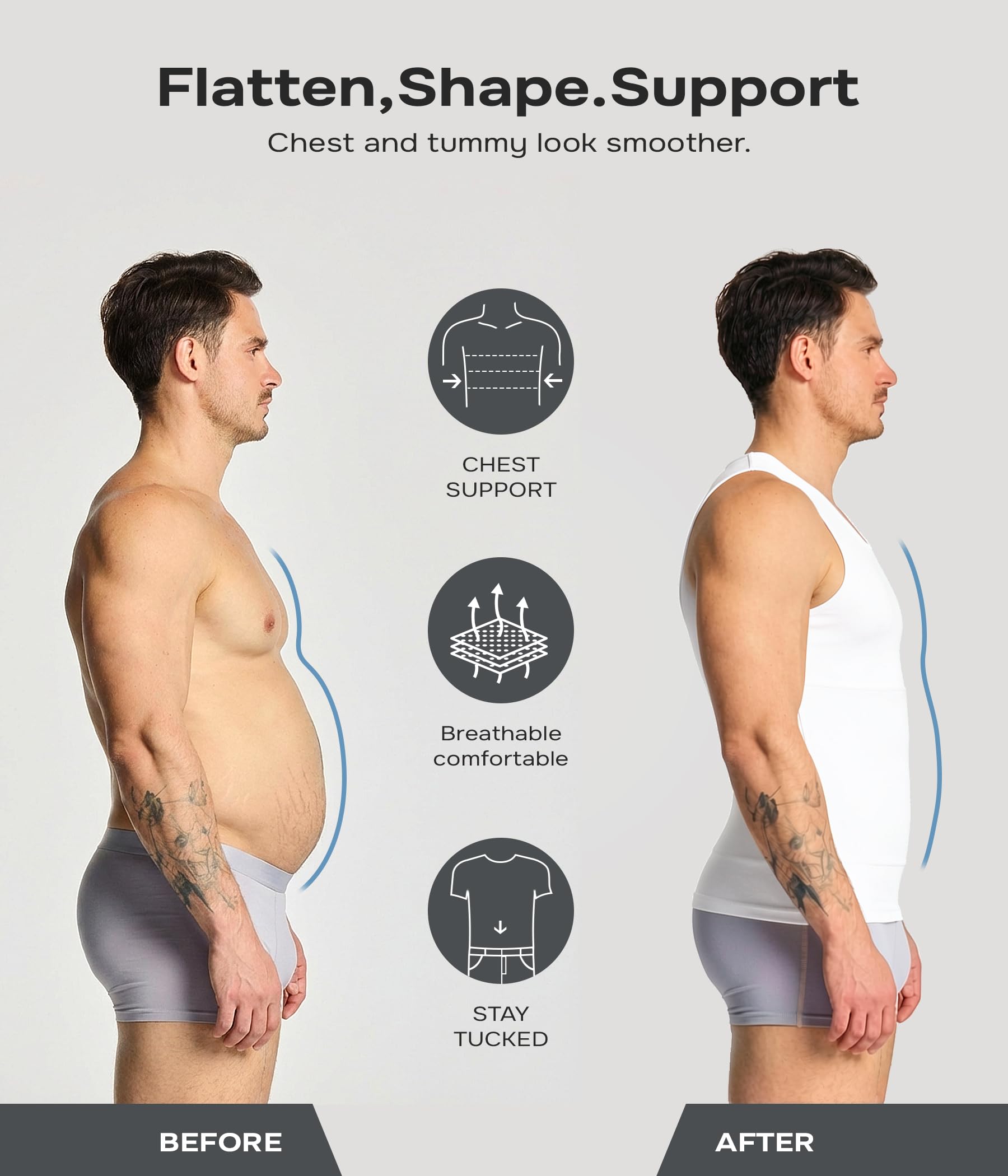Mens Compression Shirt Slimming Body Shaper Vest Workout Tank Tops Abdomen