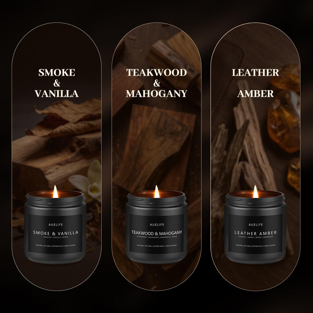 Auelife Candles for Men Gift Set, 4 Pack Soy Wax, Masculine