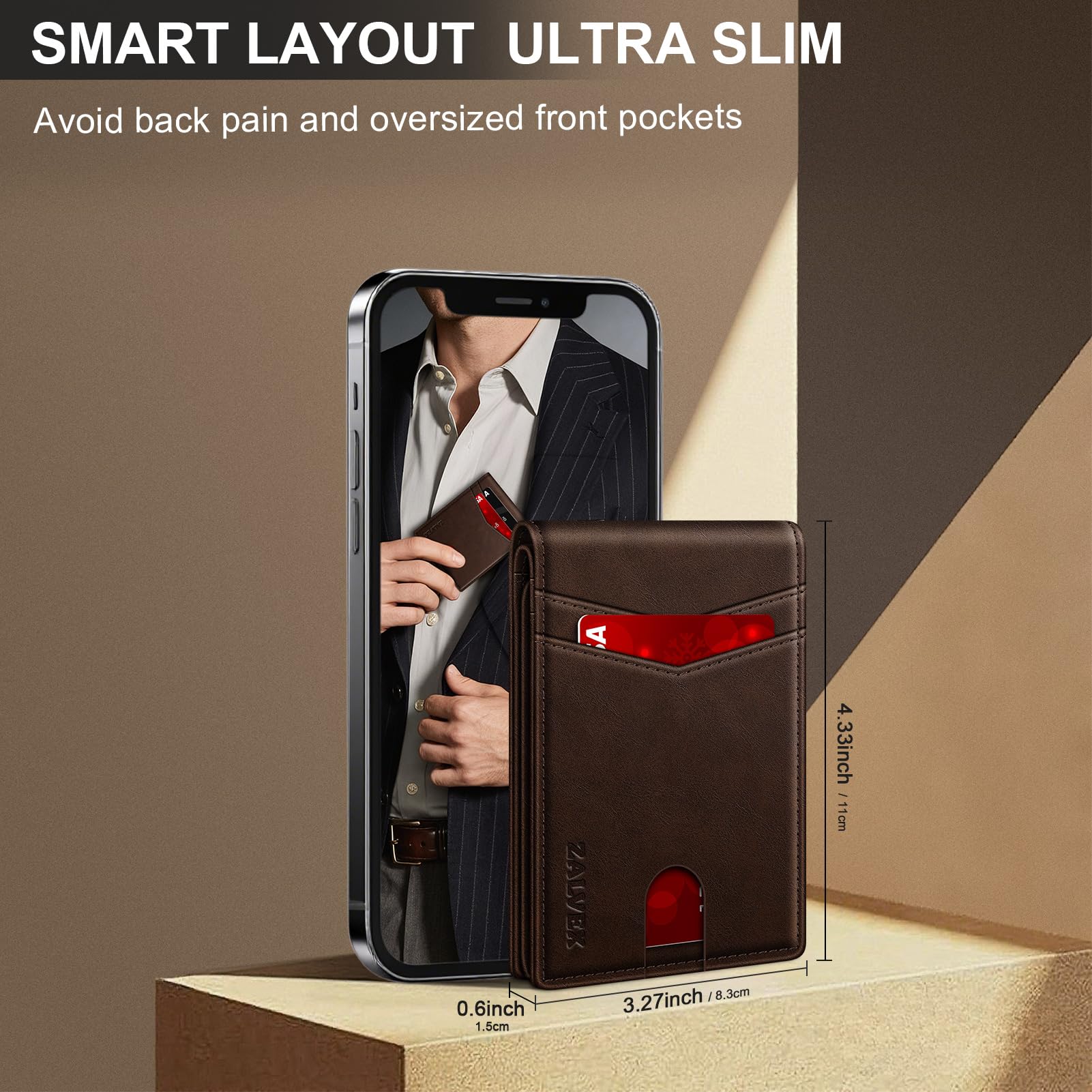 ZALVEX Wallet for Men Slim RFID Blocking Leather Credit Card Holder Wallet