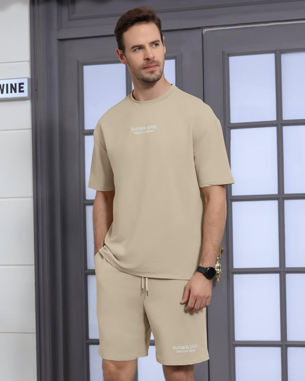 Men's 2 Piece Outfits Letter Drop Shoulder Tee Shirt Shorts Set