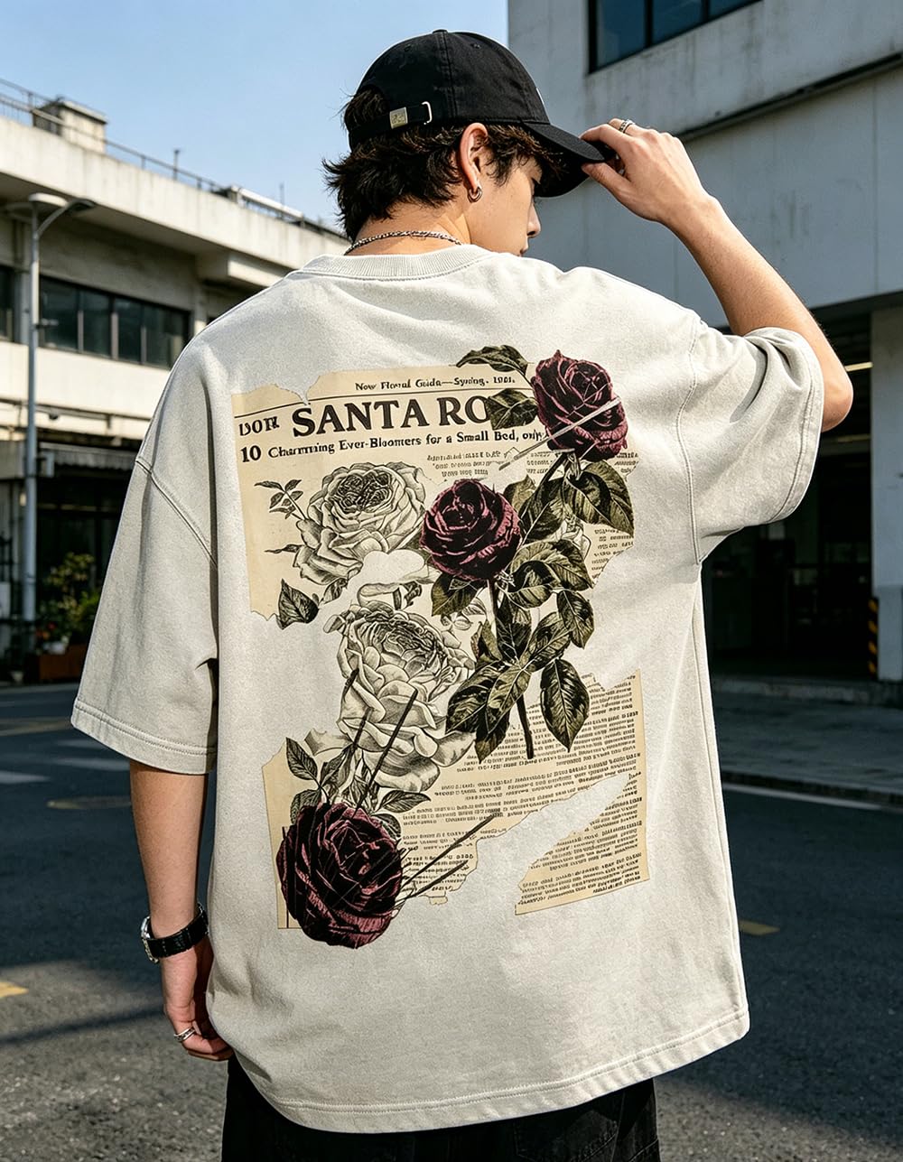 Dynict Unisex Y2k T-Shirt Rose Letter Print Oversized Graphic Tees Short Sleeve Gothic T-Shirts Grunge Clothes