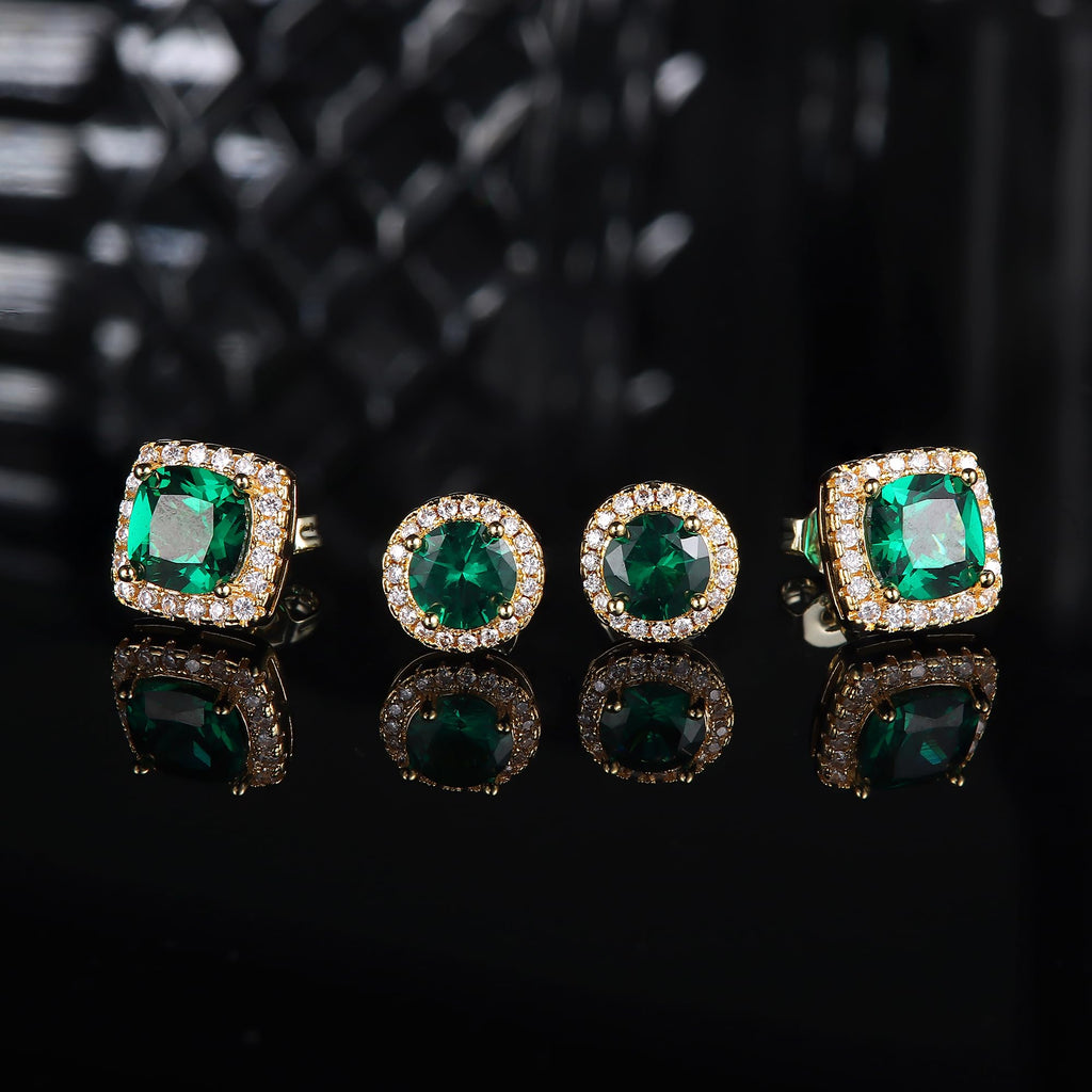 18K Gold Plated Halo Stud Earrings 925 Sterling Silver Cubic Zirconia Stud Earrings Round Square Diamonique Stud Earrings Set for Women Men