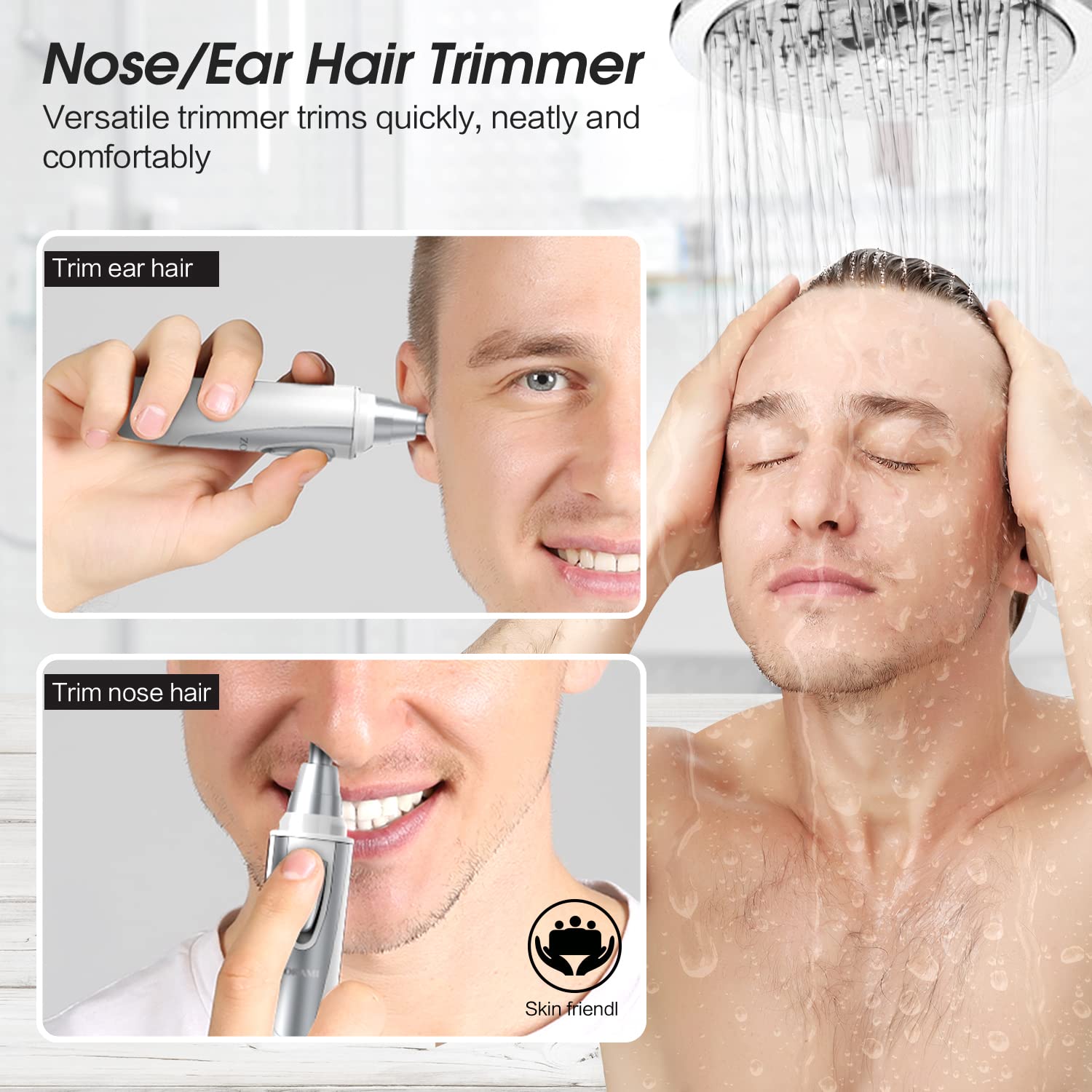 Ear and Nose Hair Trimmer Clipper - 2026 Professional Painless Eyebrow & Facial Hair Trimmer for Men Women,Battery-Operated Trimmer with IPX7 Waterproof,Dual Edge Blades for Easy Cleansing Black