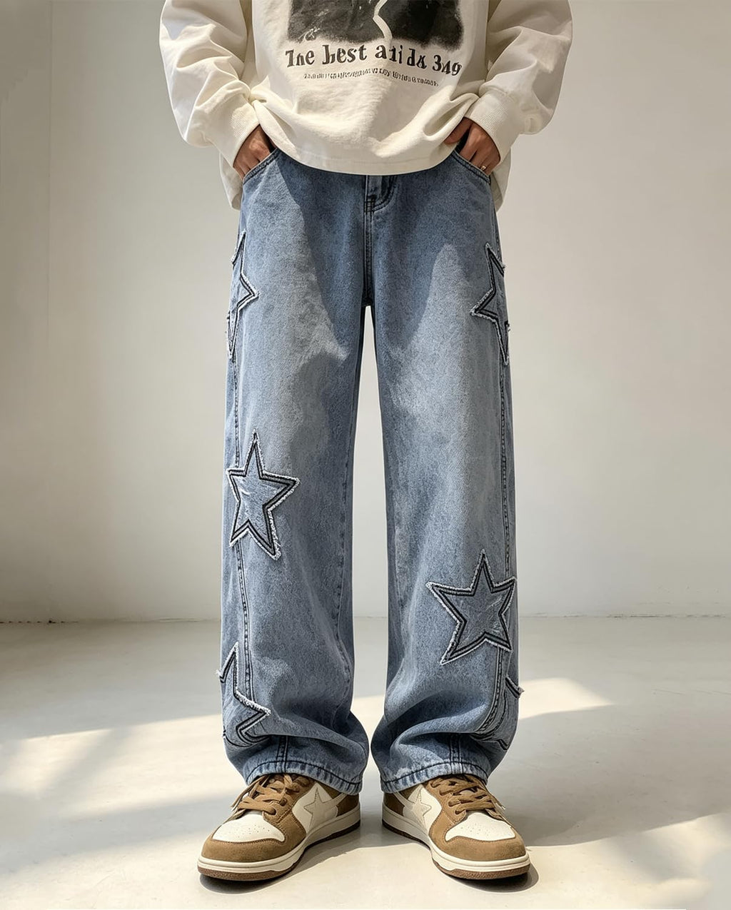 HBER Mens Y2k Star Jeans High Waisted Hip Hop Streetwear Jeans