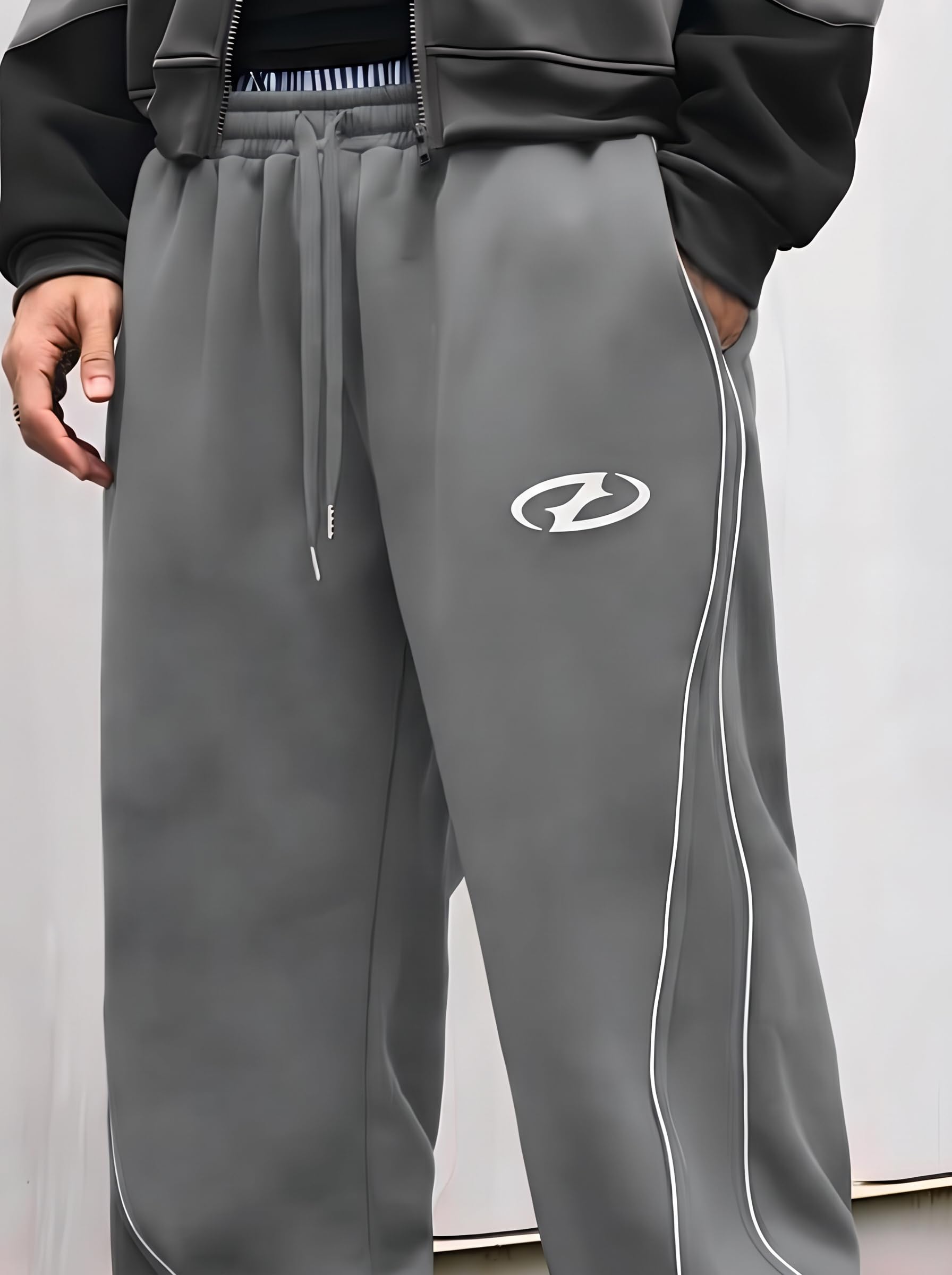 QJQ Men's Baggy Track Pants Casual Wide Leg Striped Side Sweatpants Drawstring Elastic Waist Y2k Streetwear
