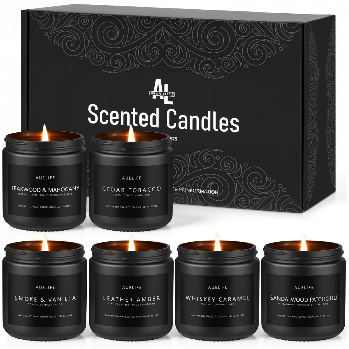Auelife Candles for Men Gift Set, 4 Pack Soy Wax, Masculine