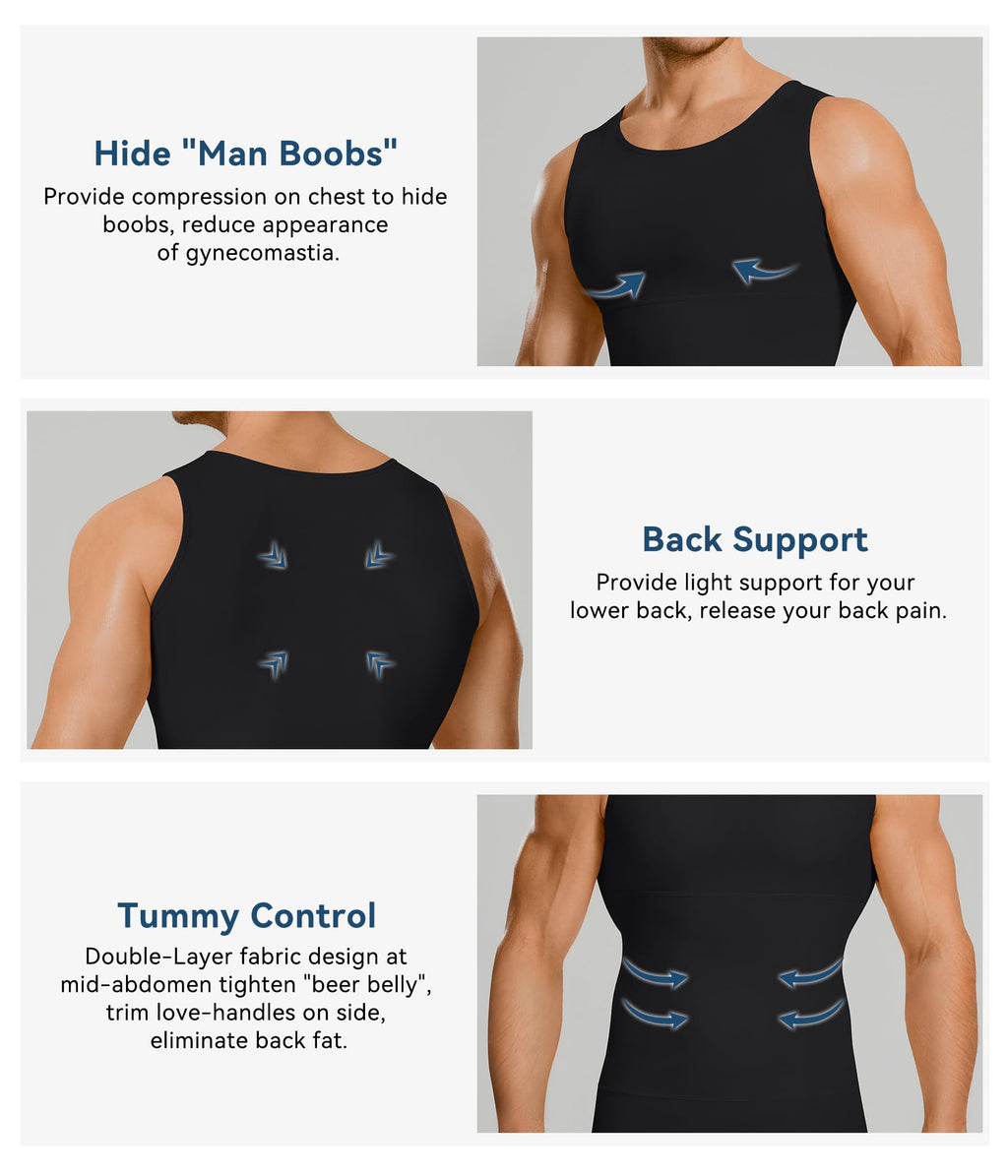 Mens Compression Shirt Slimming Body Shaper Vest Workout Tank Tops Abdomen