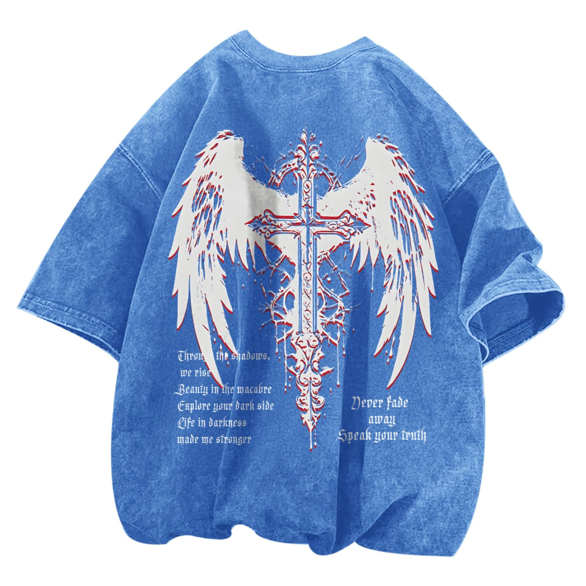 Vintage Goth Punk Shirts for Men Grunge Streetwear Oversized Tshirts Gothic Cross Y2k Graphic Tees Acid Wash T Shirt