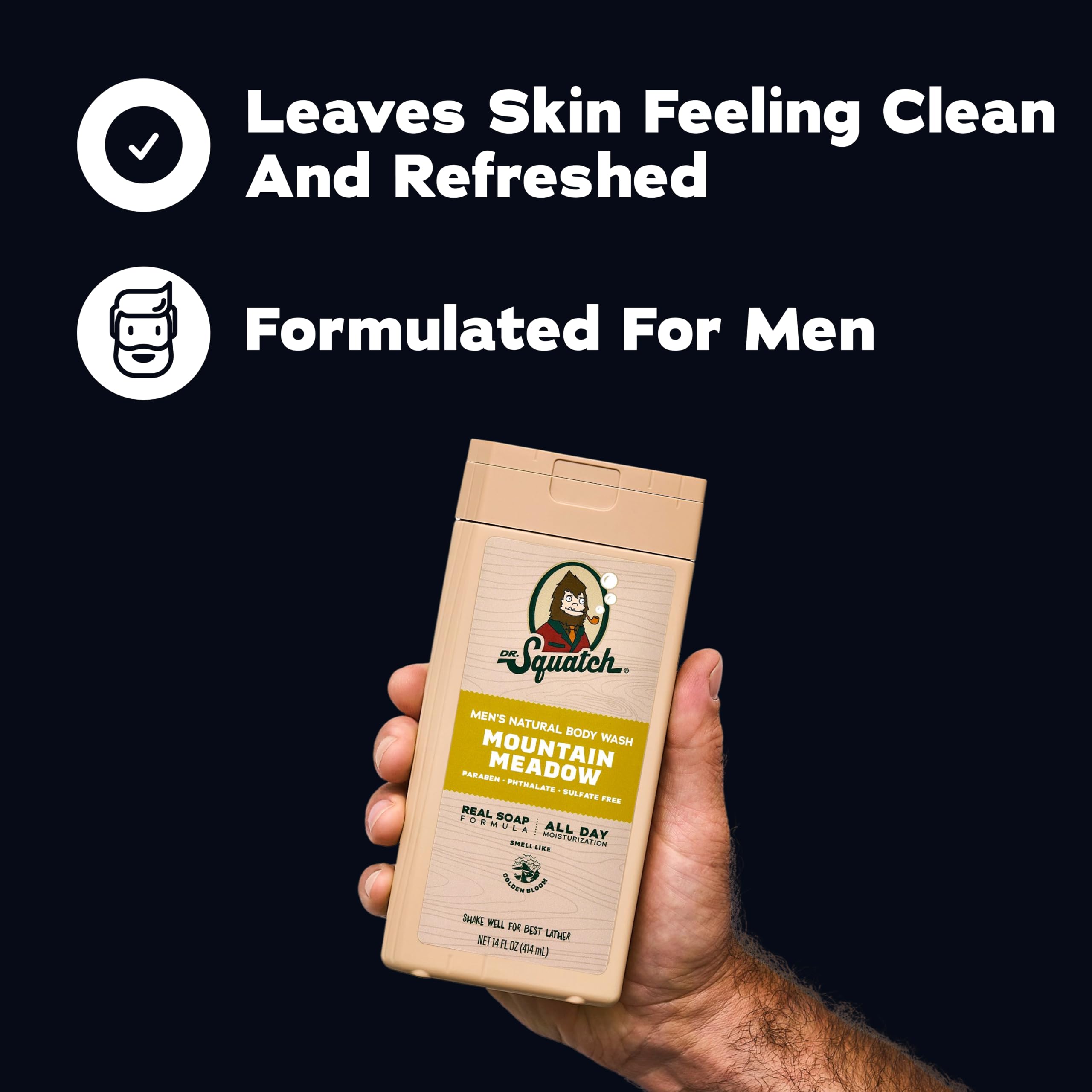 Dr. Squatch Natural Men's Body Wash Shower Gel - Cleansing, Nourishing, Long Lasting Scent, Moisturizing Body Wash for Men - Birchwood Breeze + Rainforest Rapids (14 oz, 2-Pack)