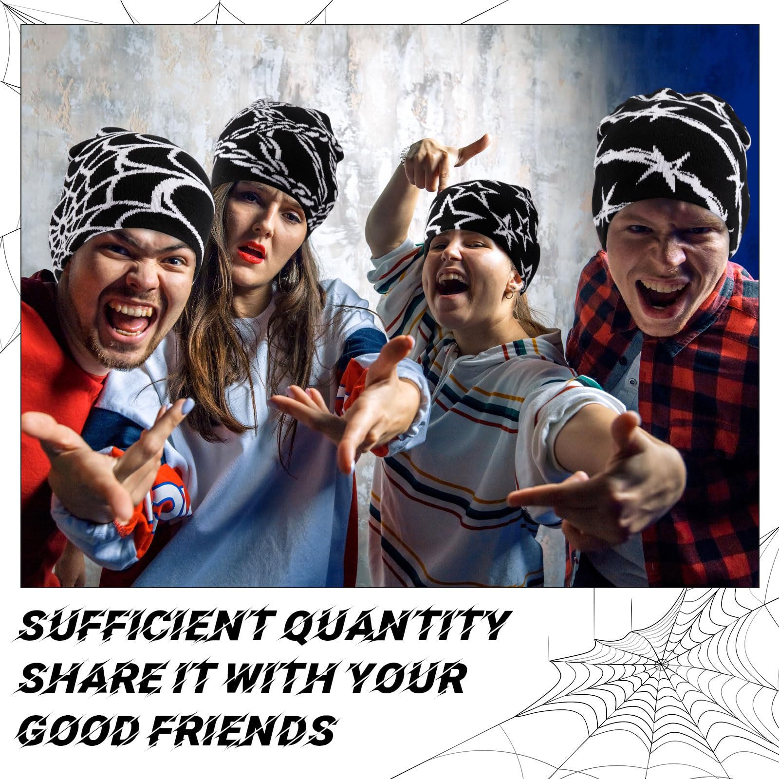 Ramede 4 Pcs Y2k Beanie - Double Sided Graphic Beanies for Men and Women, Acrylic Knitted Y2k Hats Accessories