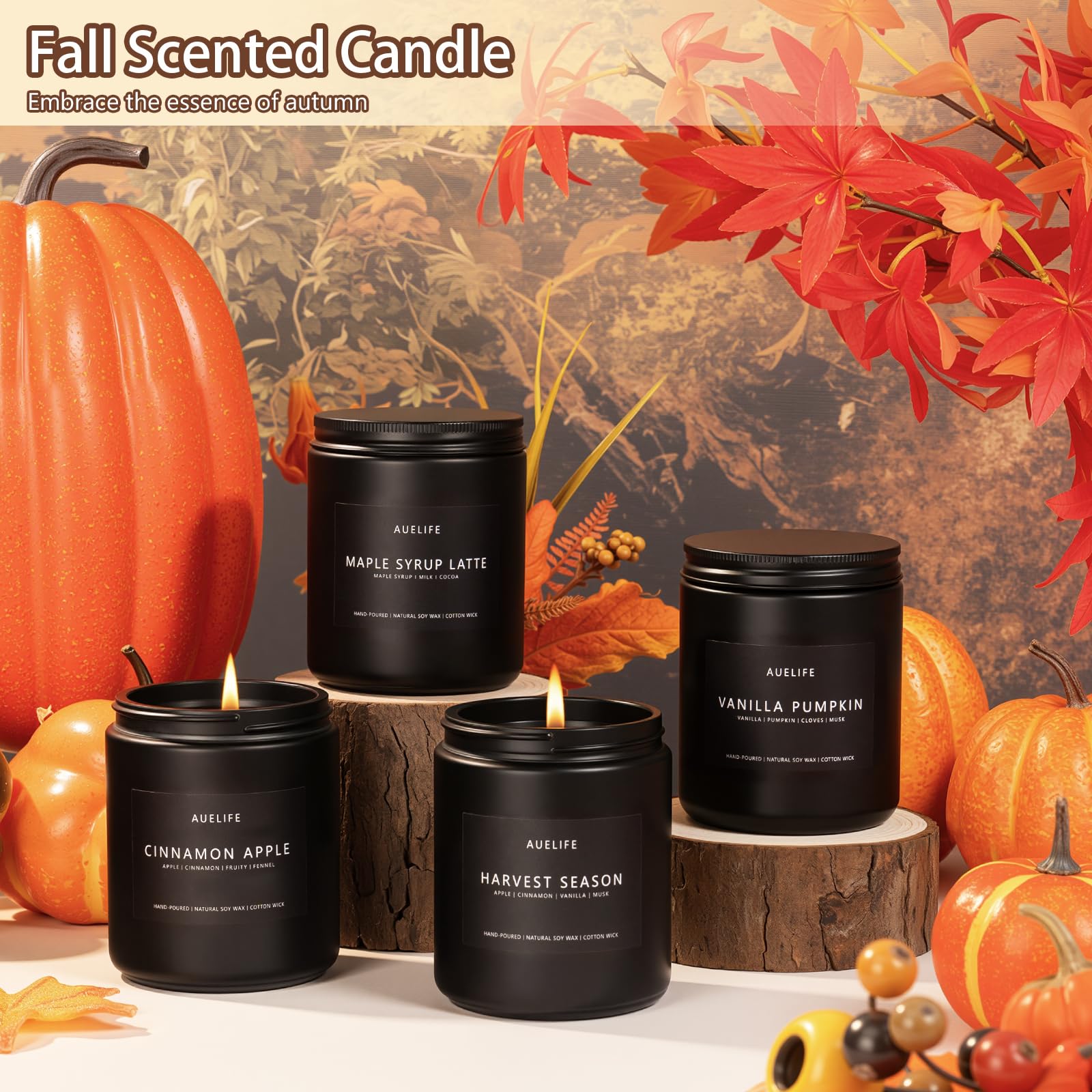 Auelife Candles for Men Gift Set, 4 Pack Soy Wax, Masculine