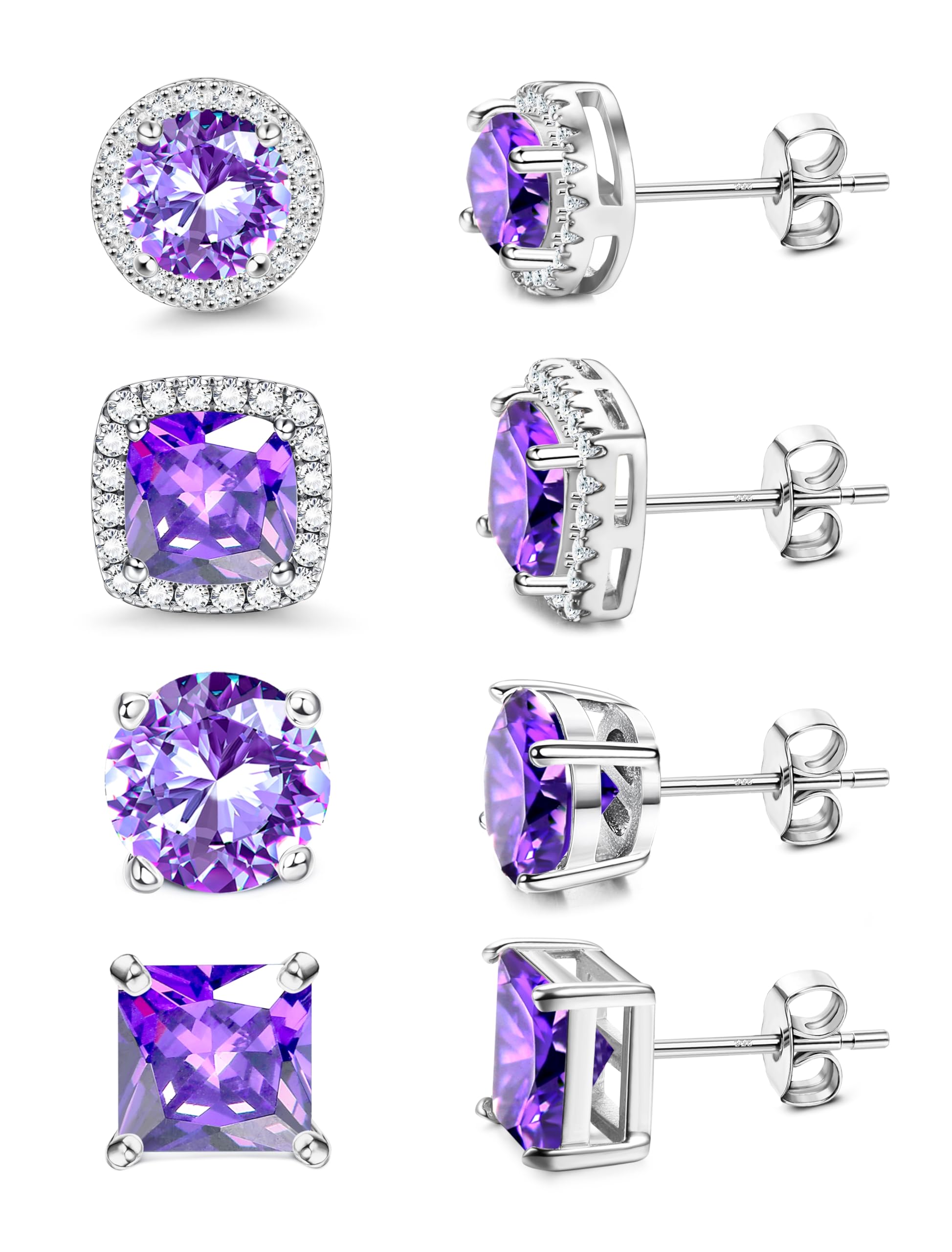 MILACOLATO S925 Sterling Silver Stud Earrings for Women Men Hypoallergenic 18K Gold Plated Cubic Zirconia Earrings Studs Brilliant Simulated Diamond Halo Earring for Sensitive Ears