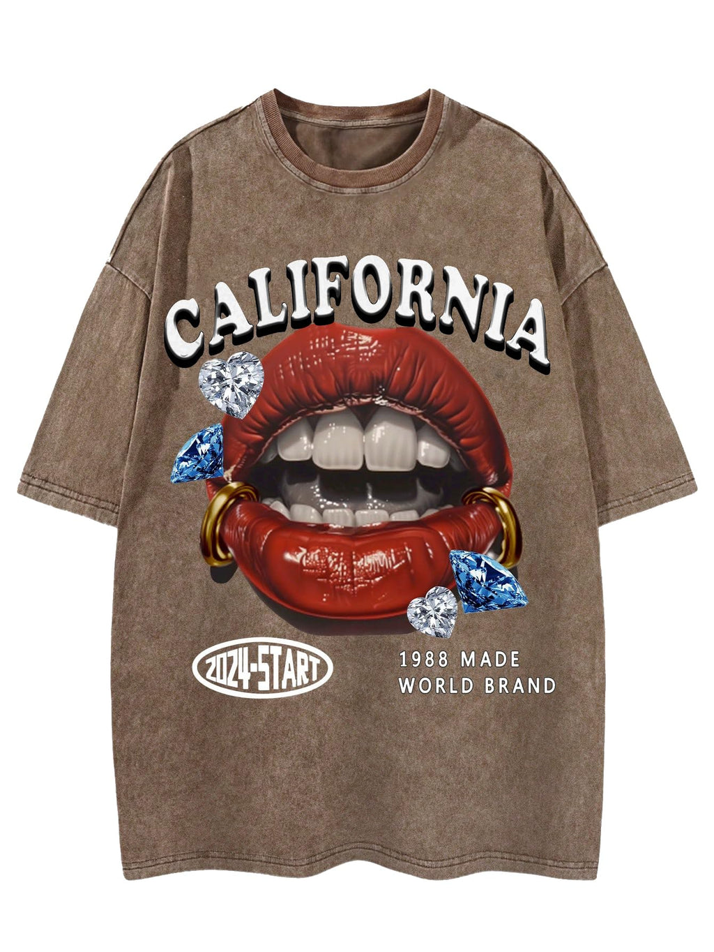 WDIRARA Men's Lip Graphic Tee Shirt Vintage Hip Hop Y2k Streetwear Top