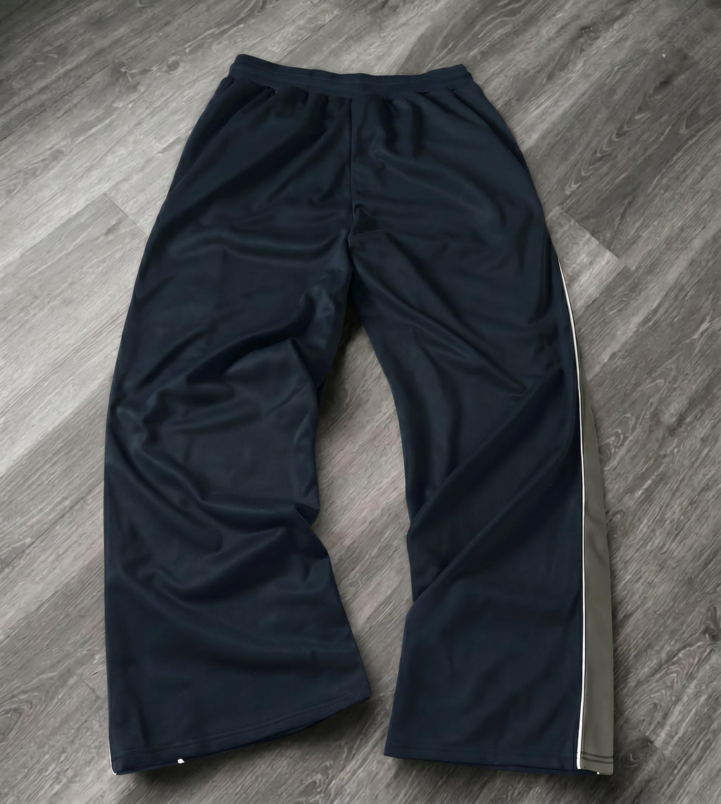 QJQ Men's Baggy Track Pants Casual Wide Leg Striped Side Sweatpants Drawstring Elastic Waist Y2k Streetwear