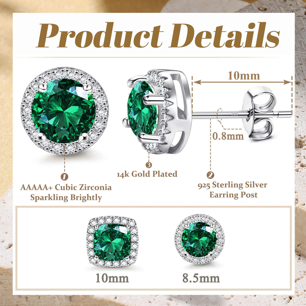 18K Gold Plated Halo Stud Earrings 925 Sterling Silver Cubic Zirconia Stud Earrings Round Square Diamonique Stud Earrings Set for Women Men