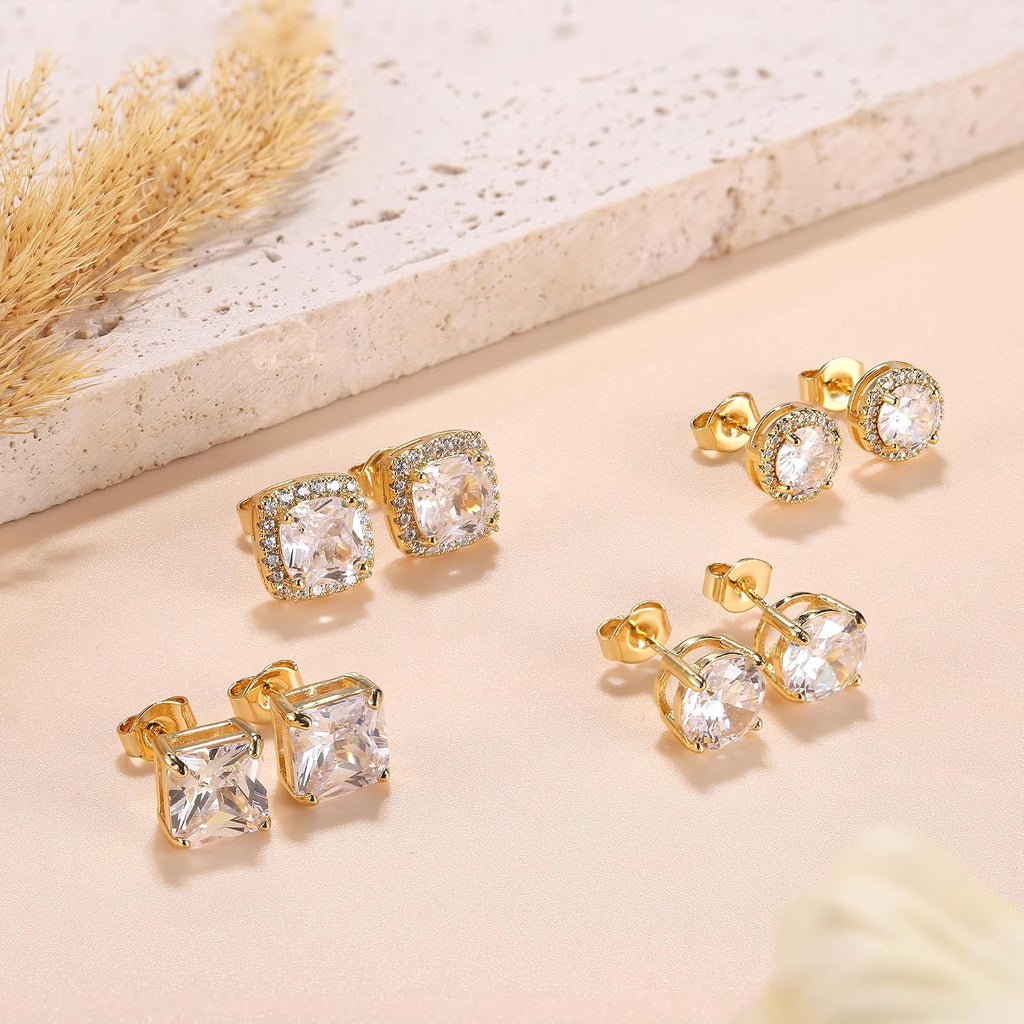 MILACOLATO S925 Sterling Silver Stud Earrings for Women Men Hypoallergenic 18K Gold Plated Cubic Zirconia Earrings Studs Brilliant Simulated Diamond Halo Earring for Sensitive Ears