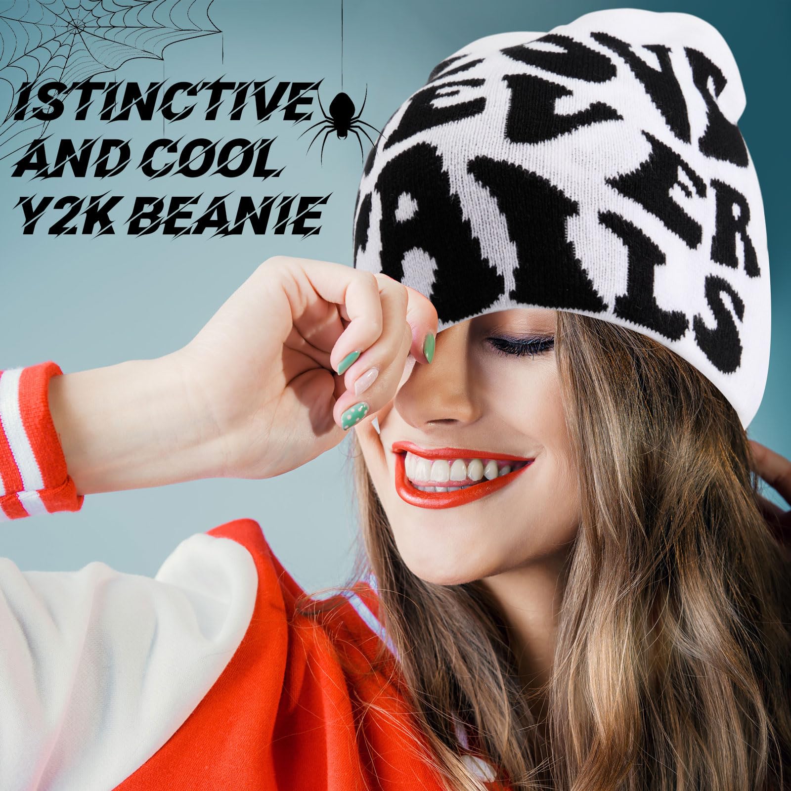 Ramede 4 Pcs Y2k Beanie - Double Sided Graphic Beanies for Men and Women, Acrylic Knitted Y2k Hats Accessories