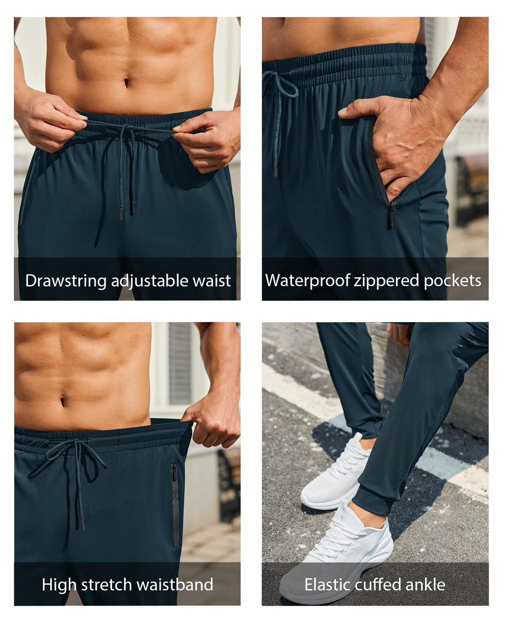 Mens Sweatpants with Zipper Pockets Lightweight Athletic Joggers for Workout Running Gym Track Casual Wear