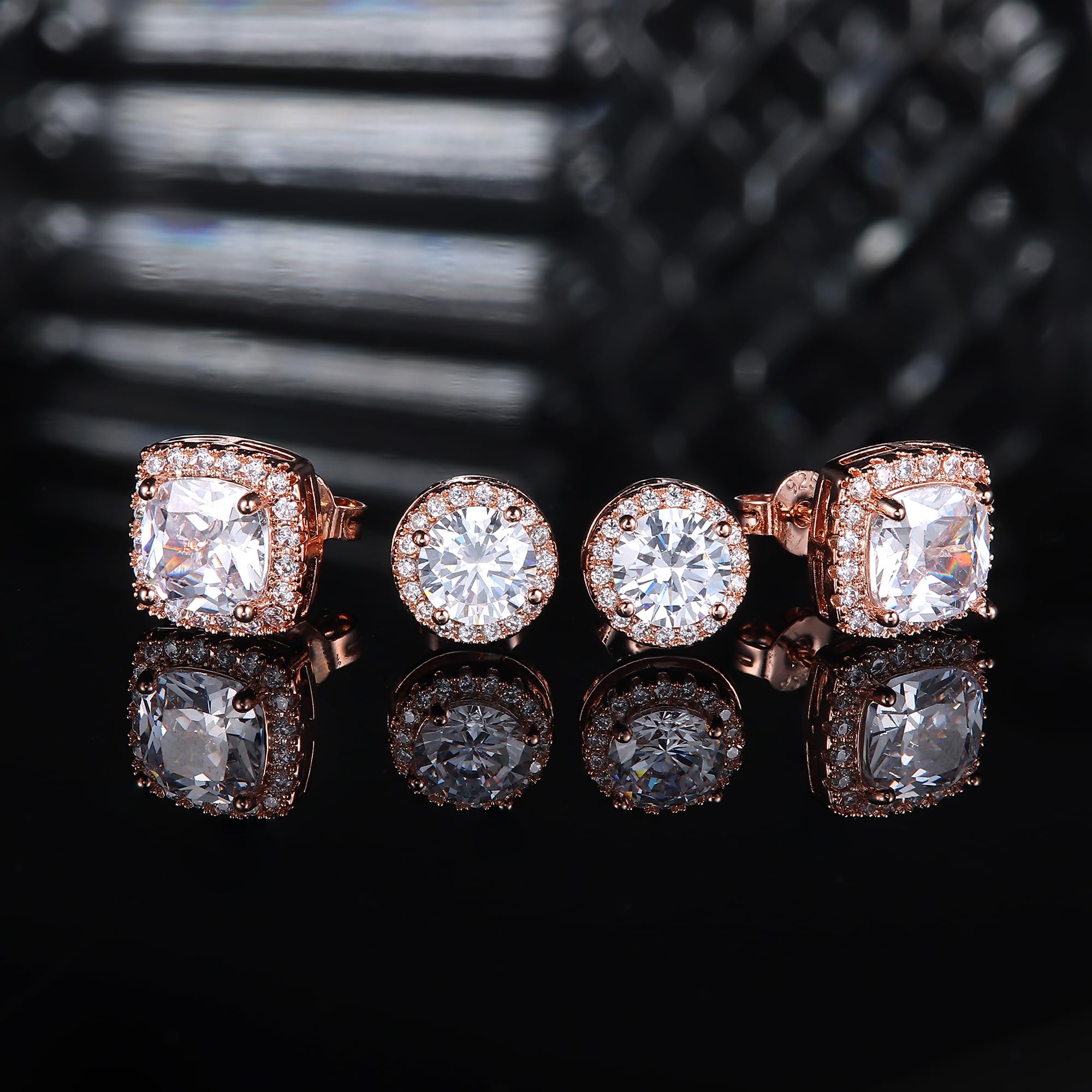 18K Gold Plated Halo Stud Earrings 925 Sterling Silver Cubic Zirconia Stud Earrings Round Square Diamonique Stud Earrings Set for Women Men
