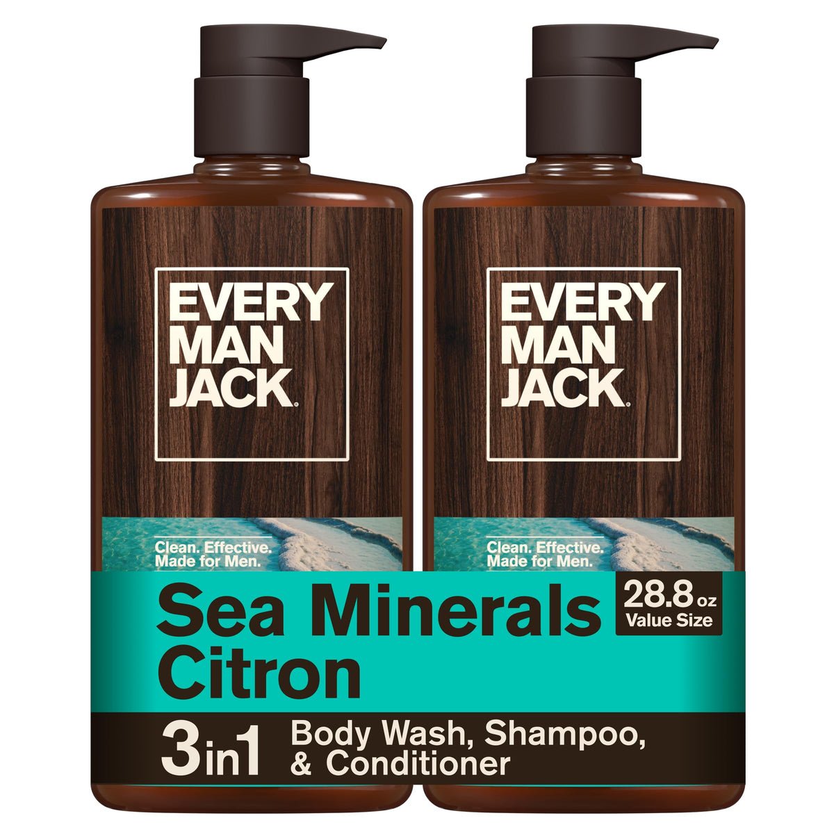 Every Man Jack 3-in-1 All Over Body Wash for Men, Cedar Red Sage, 2pk