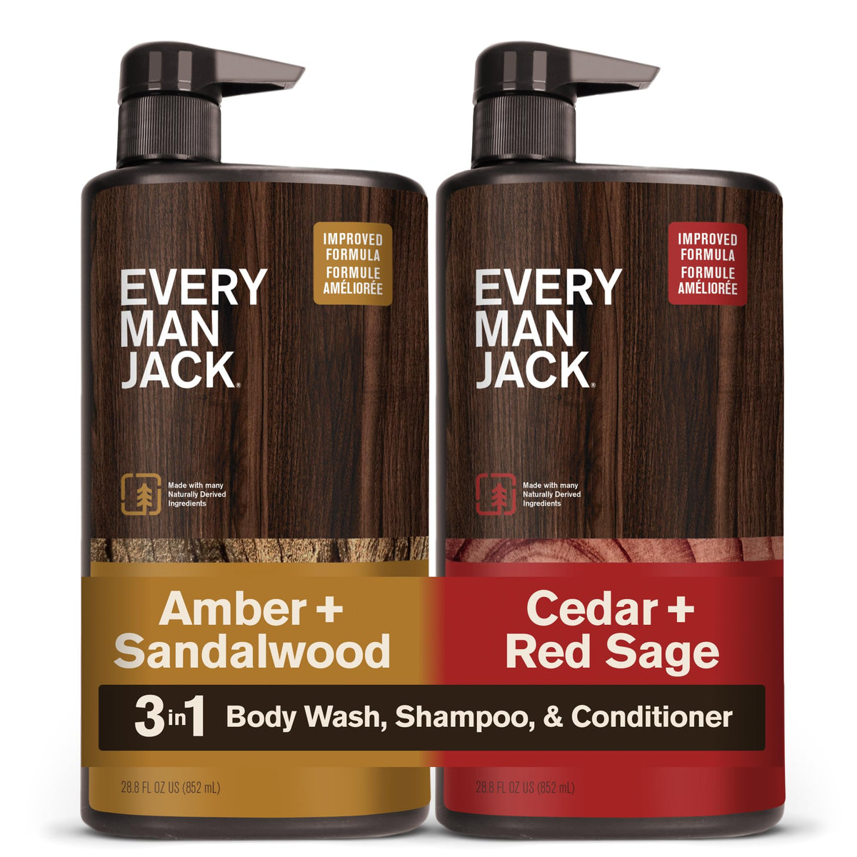 Every Man Jack 3-in-1 All Over Body Wash for Men, Cedar Red Sage, 2pk