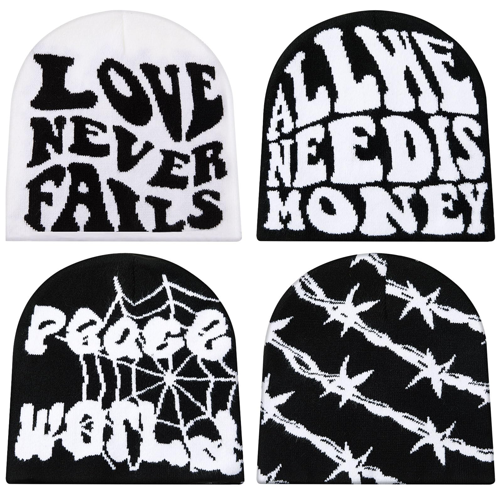 Ramede 4 Pcs Y2k Beanie - Double Sided Graphic Beanies for Men and Women, Acrylic Knitted Y2k Hats Accessories