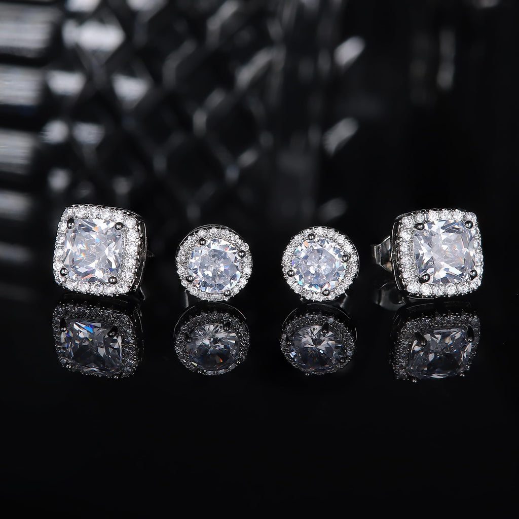 18K Gold Plated Halo Stud Earrings 925 Sterling Silver Cubic Zirconia Stud Earrings Round Square Diamonique Stud Earrings Set for Women Men