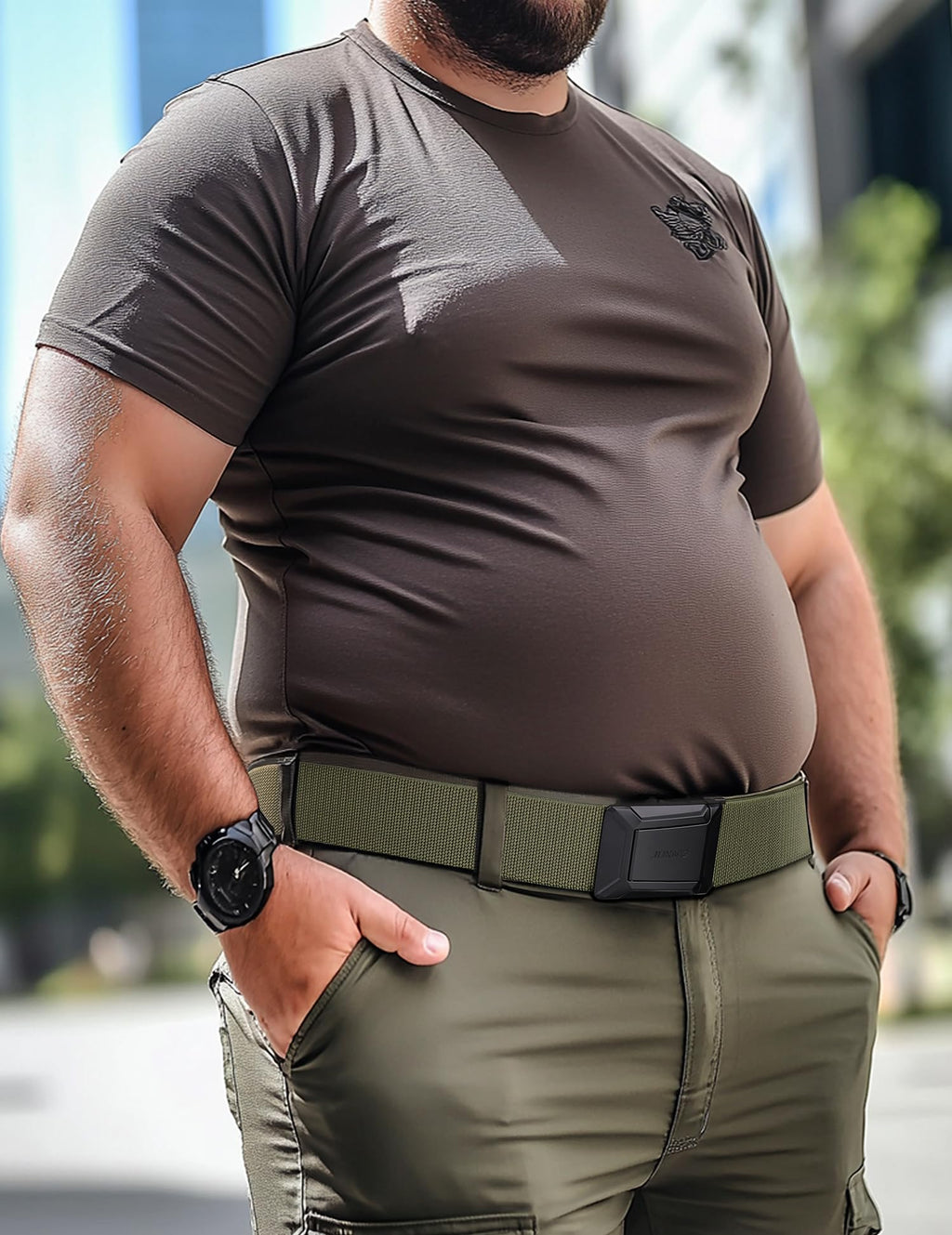 JUKMO Men's Stretch Tactical Belt, 1.5" Elastic Nylon Web with Flip Buckle