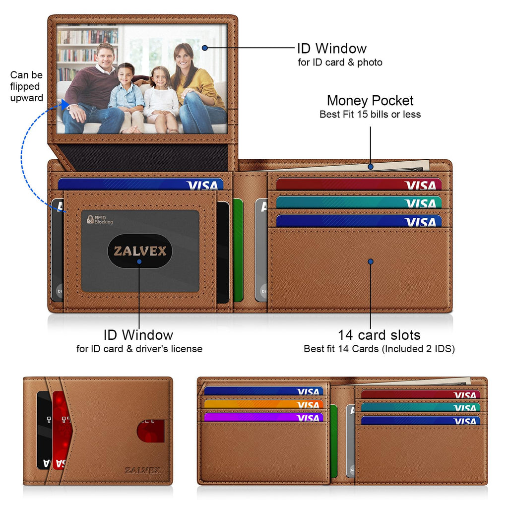 ZALVEX Wallet for Men Slim RFID Blocking Leather Credit Card Holder Wallet