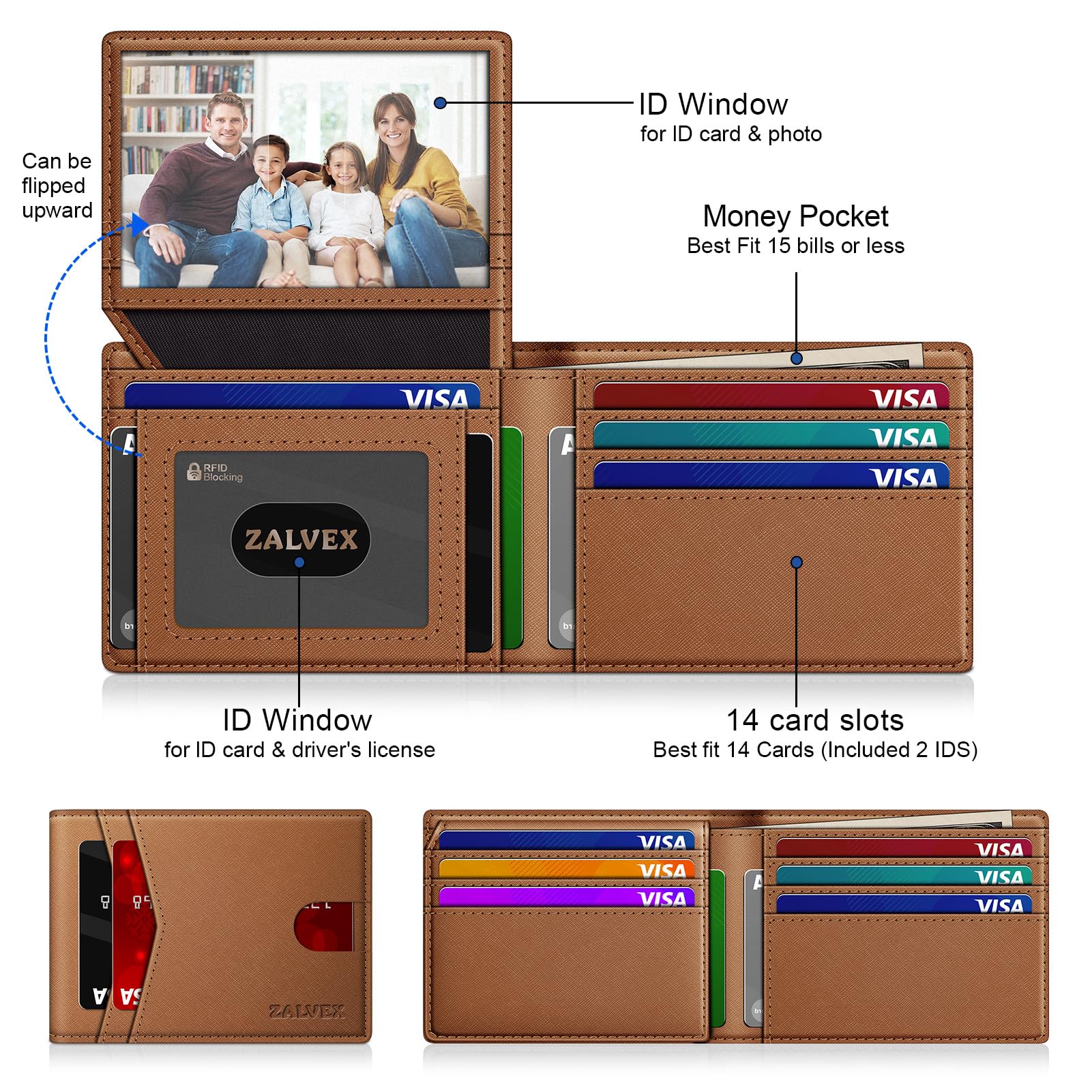 ZALVEX Wallet for Men Slim RFID Blocking Leather Credit Card Holder Wallet