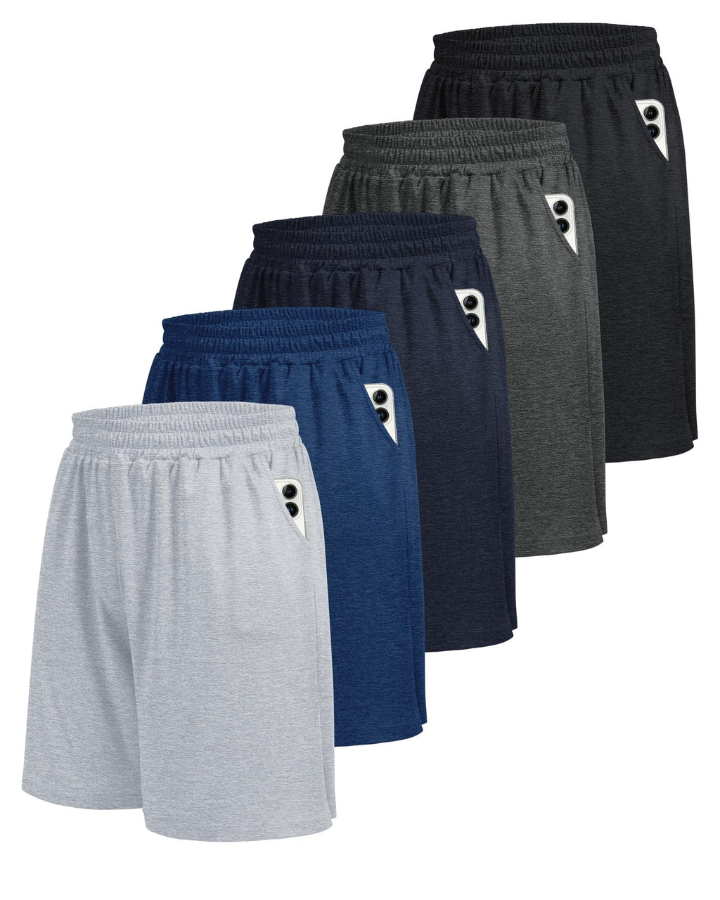 5 Pack Athletic Gym Mens Shorts - Workout Black Quick Dry Basketball Shorts