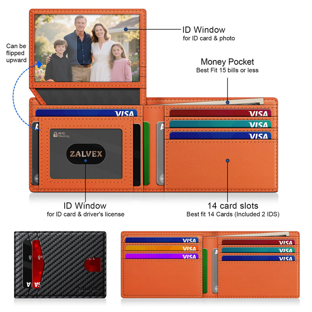 ZALVEX Wallet for Men Slim RFID Blocking Leather Credit Card Holder Wallet