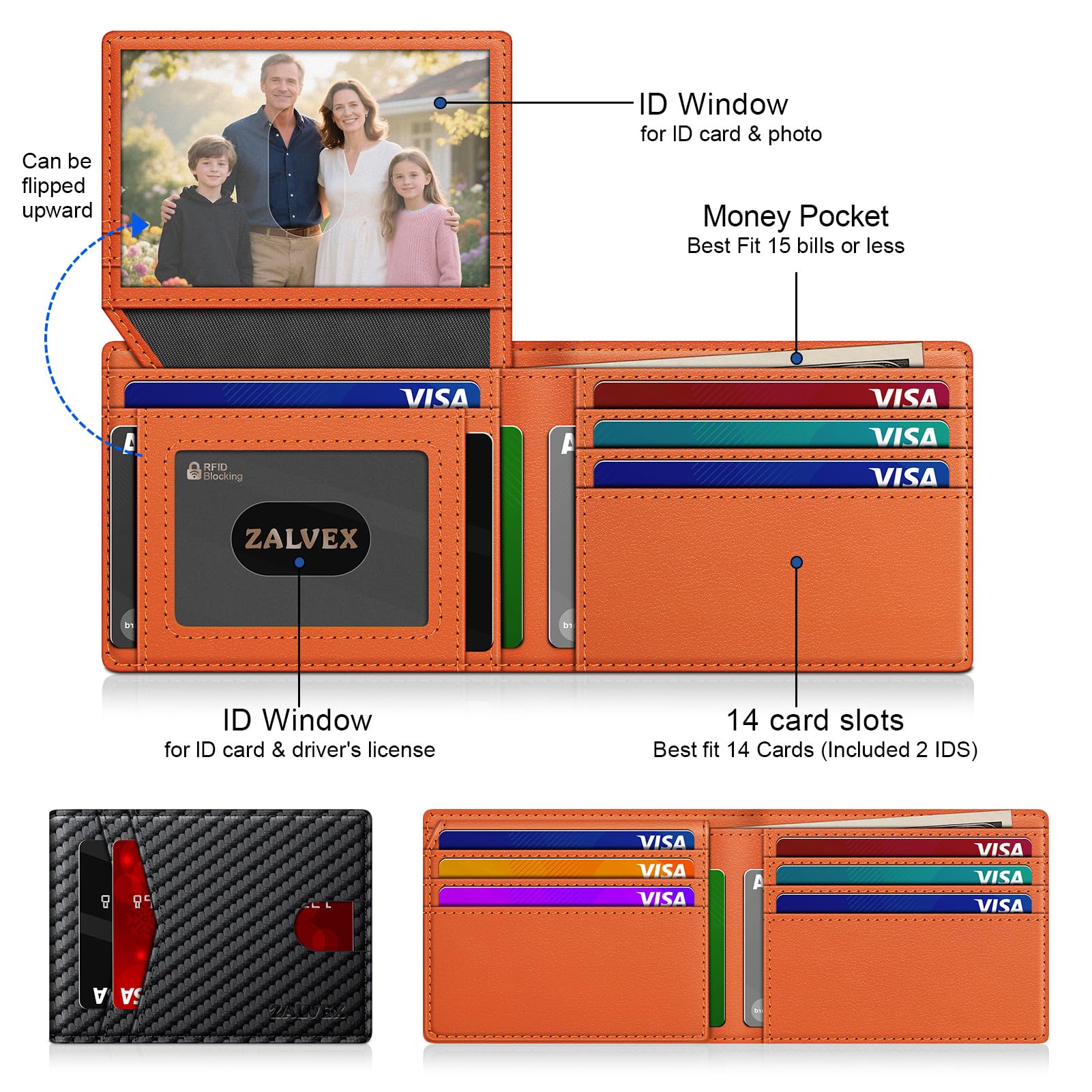 ZALVEX Wallet for Men Slim RFID Blocking Leather Credit Card Holder Wallet