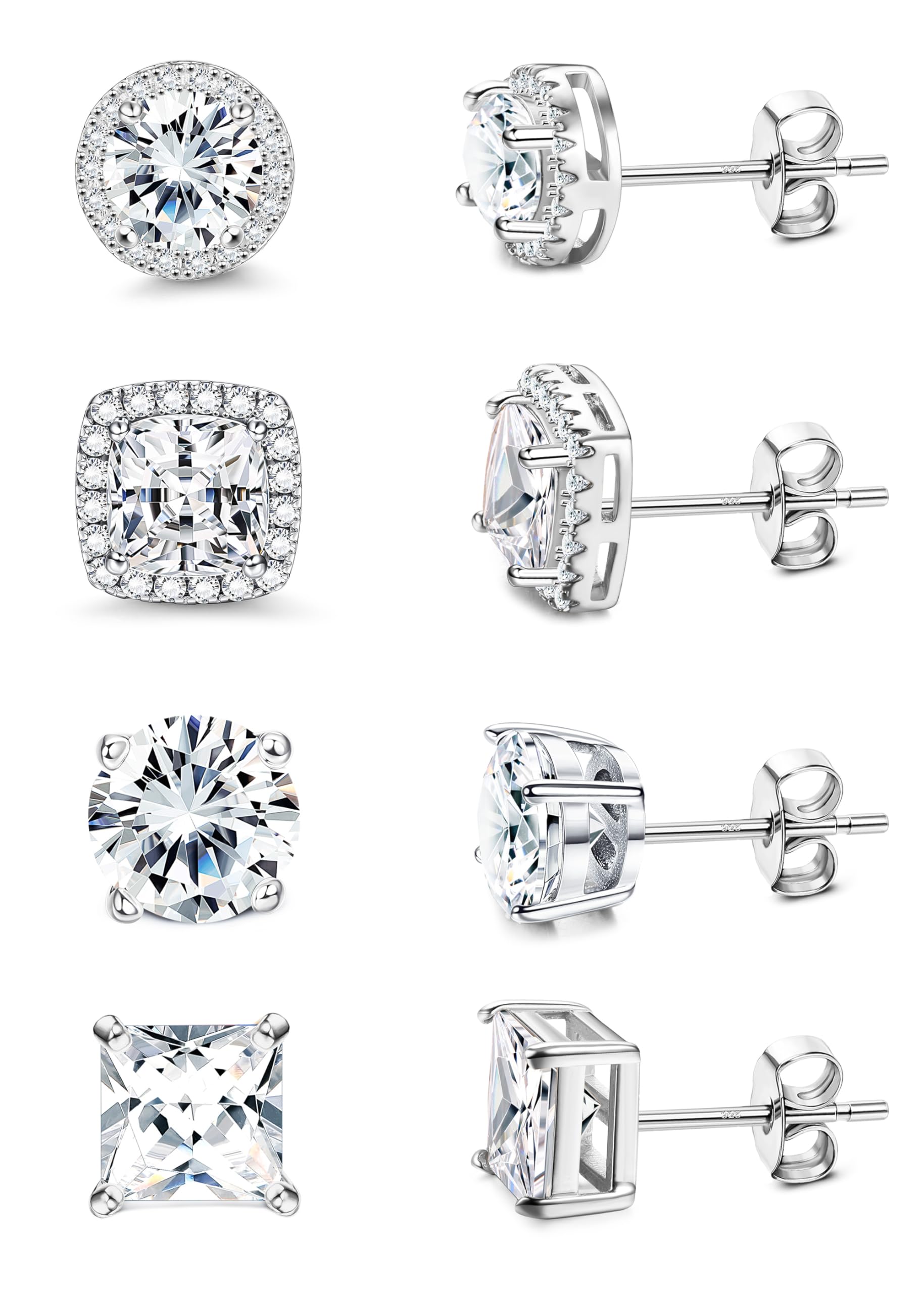 MILACOLATO S925 Sterling Silver Stud Earrings for Women Men Hypoallergenic 18K Gold Plated Cubic Zirconia Earrings Studs Brilliant Simulated Diamond Halo Earring for Sensitive Ears