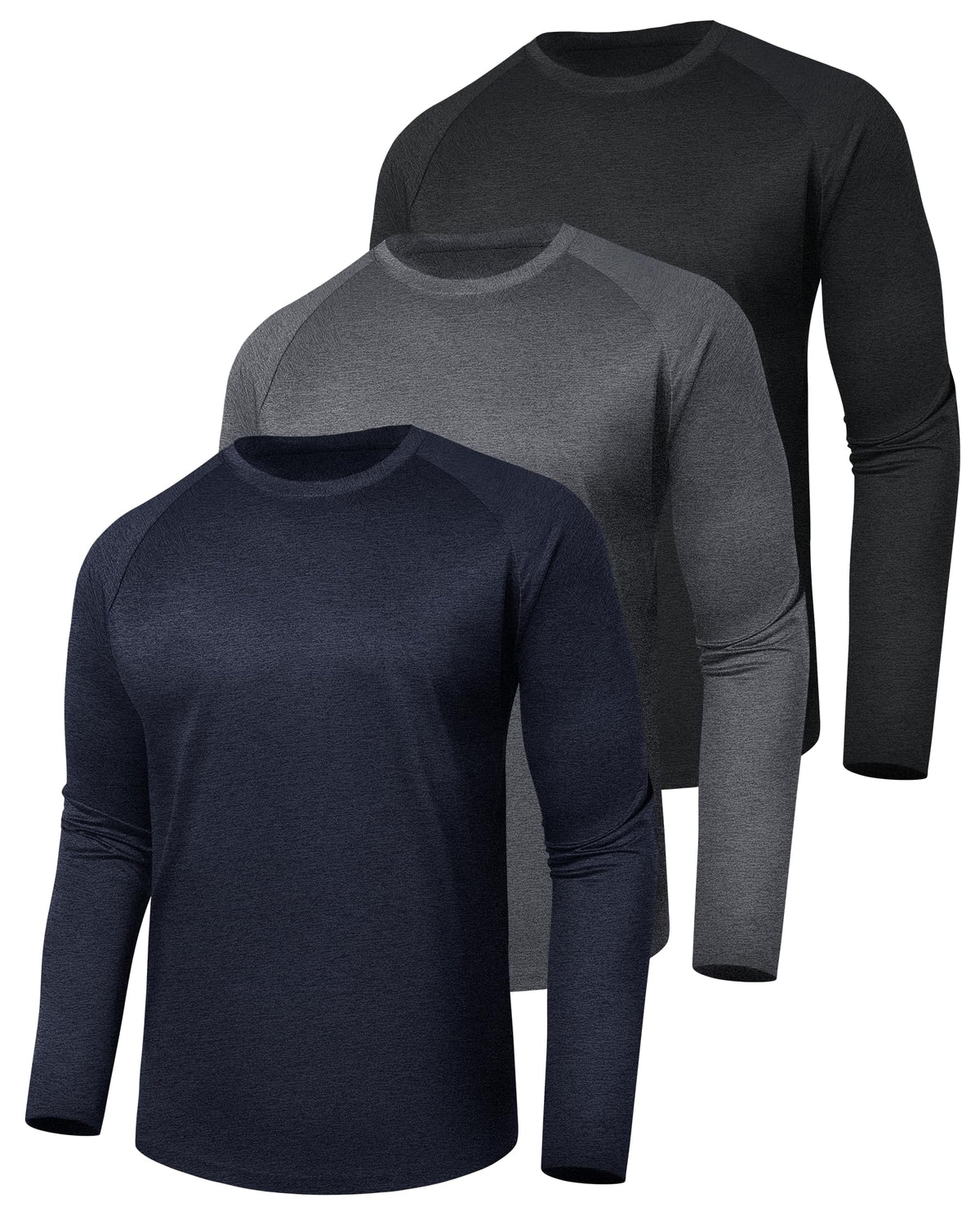 3 Pack Long Sleeve Shirts for Men - Quick Dry Moisture Wicking UV Sun Protection T-Shirts for Fishing Workout Athletic Gym