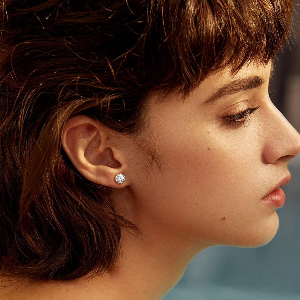 MILACOLATO S925 Sterling Silver Stud Earrings for Women Men Hypoallergenic 18K Gold Plated Cubic Zirconia Earrings Studs Brilliant Simulated Diamond Halo Earring for Sensitive Ears