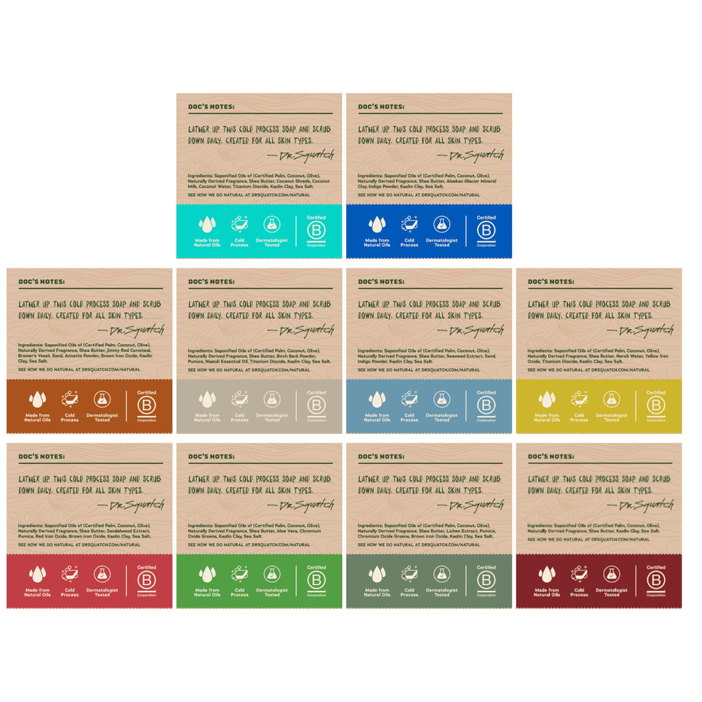 Dr. Squatch Natural Men’s Bar Soap - Cold Process Body Soap Bar with Natural Oils - Gifts for Men - Birchwood Breeze, Coconut Castway, Summer Citrus, Pine Tar & more (5 oz, 10-Pack)