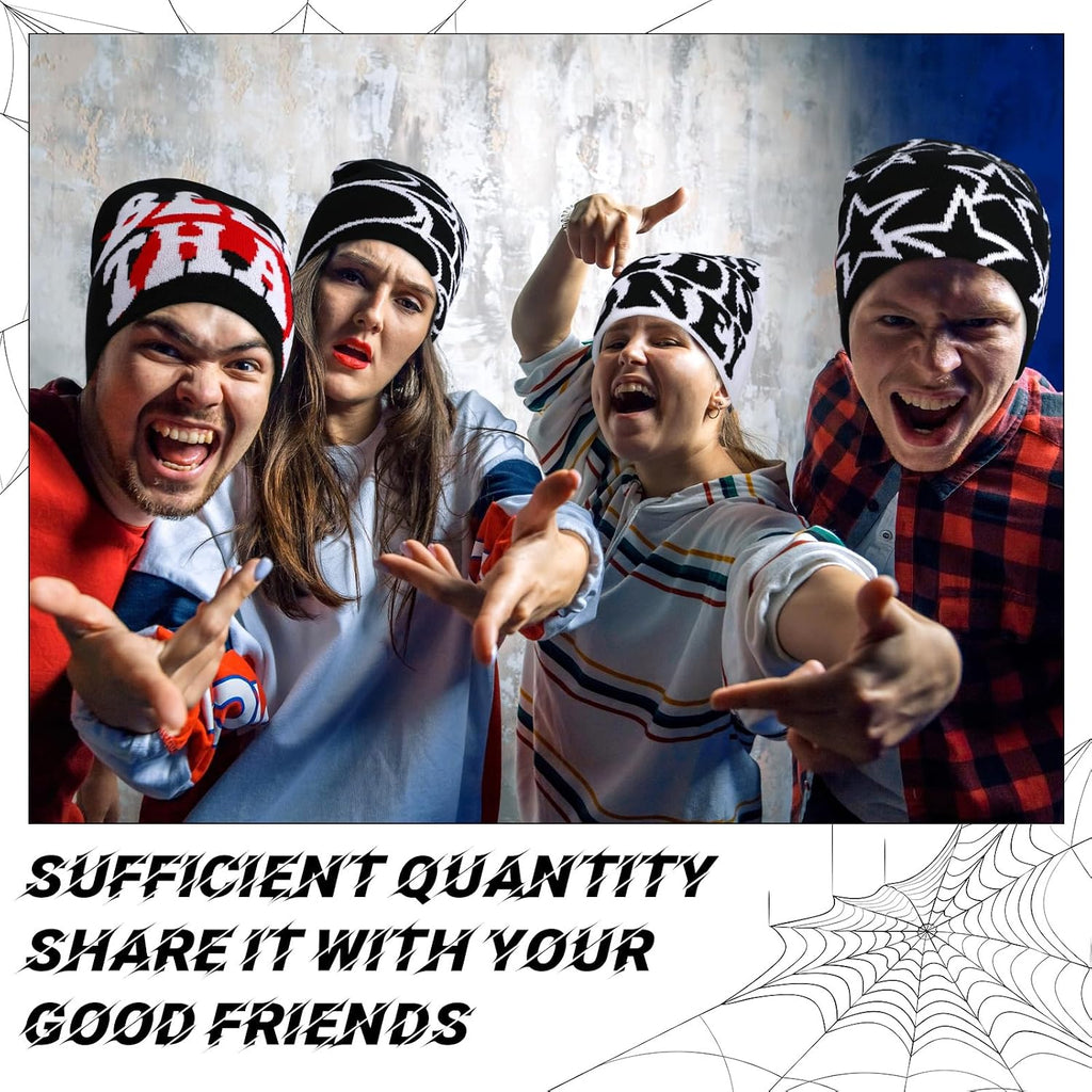 Ramede 4 Pcs Y2k Beanie - Double Sided Graphic Beanies for Men and Women, Acrylic Knitted Y2k Hats Accessories