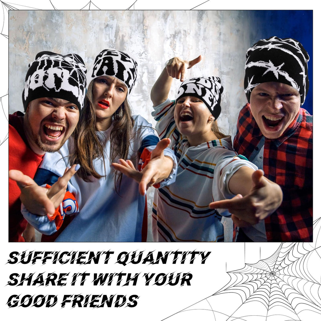 Ramede 4 Pcs Y2k Beanie - Double Sided Graphic Beanies for Men and Women, Acrylic Knitted Y2k Hats Accessories
