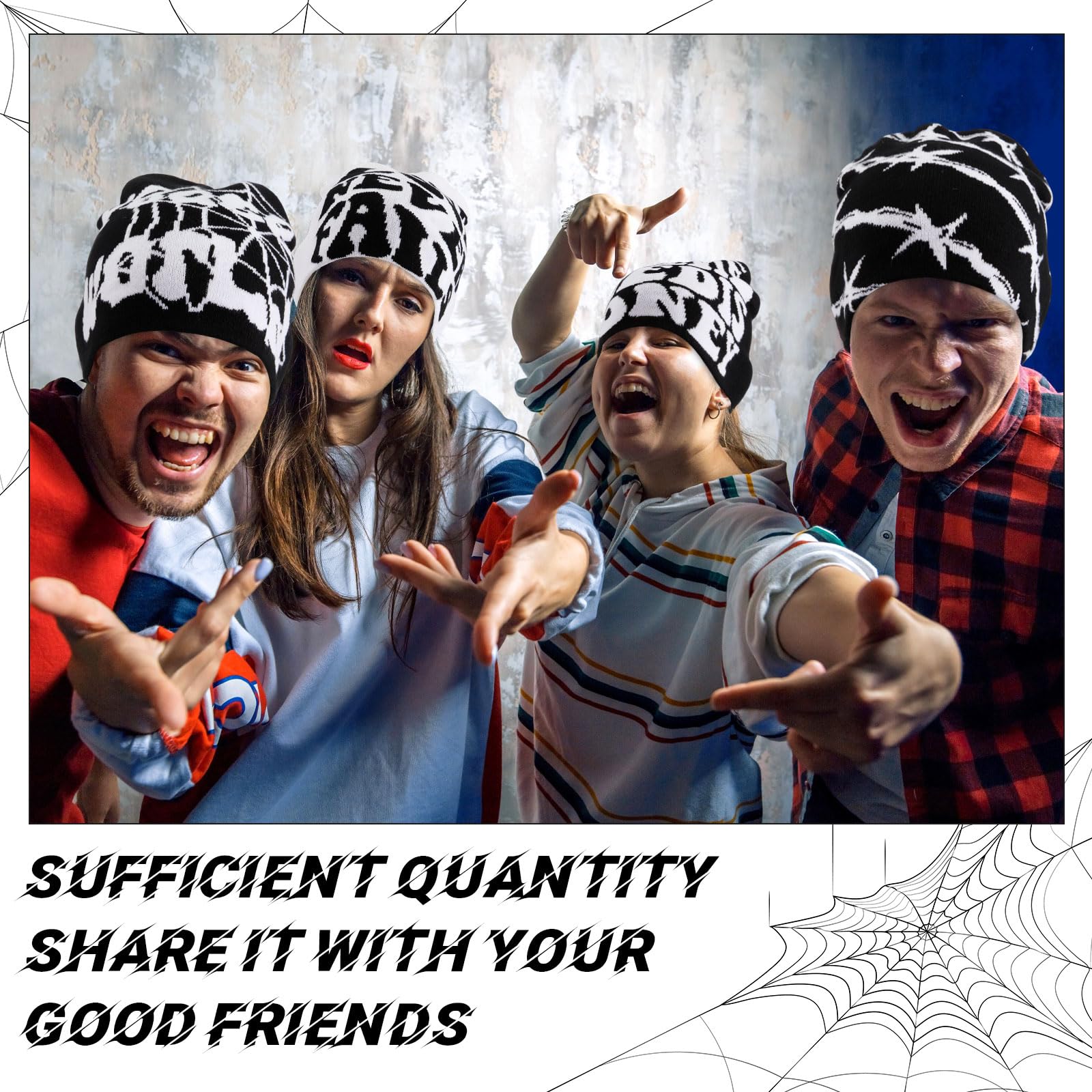 Ramede 4 Pcs Y2k Beanie - Double Sided Graphic Beanies for Men and Women, Acrylic Knitted Y2k Hats Accessories