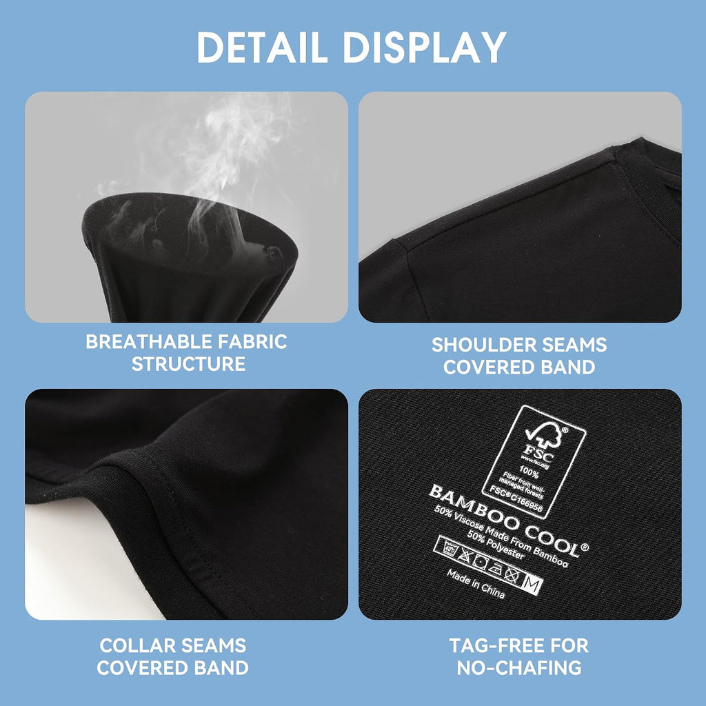 BAMBOO COOL Men's Undershirts Moisture Wicking Crewneck T Shirts 6 Pack