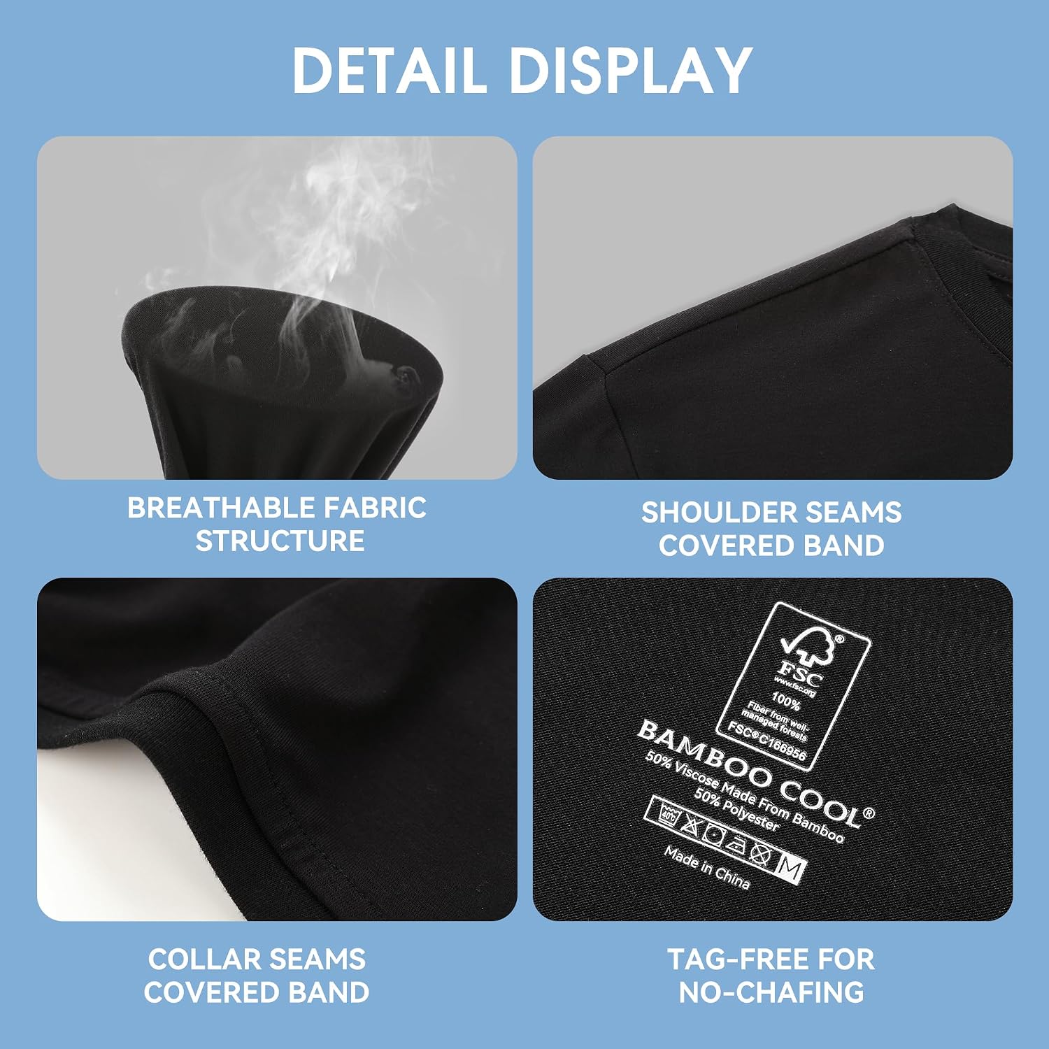 BAMBOO COOL Men's Undershirts Moisture Wicking Crewneck T Shirts 6 Pack