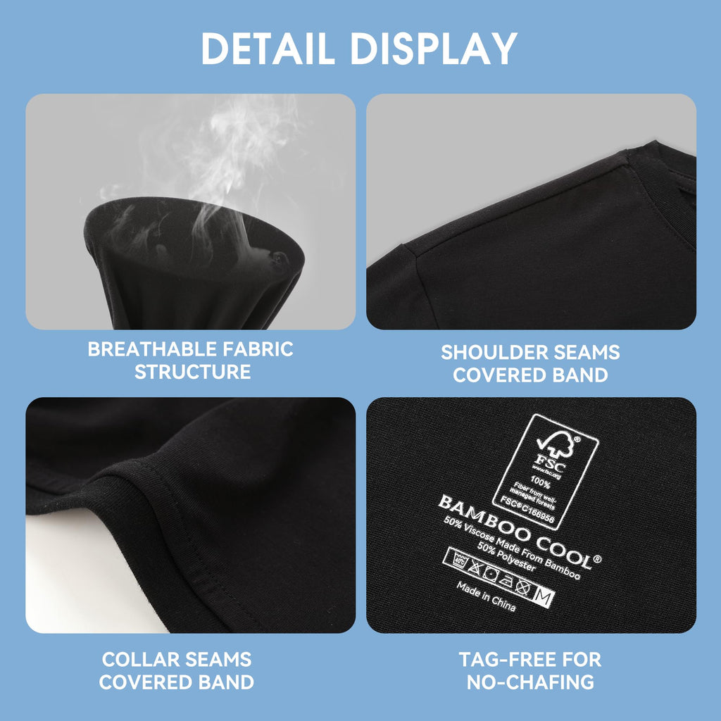 BAMBOO COOL Men's Undershirts Moisture Wicking Crewneck T Shirts 6 Pack